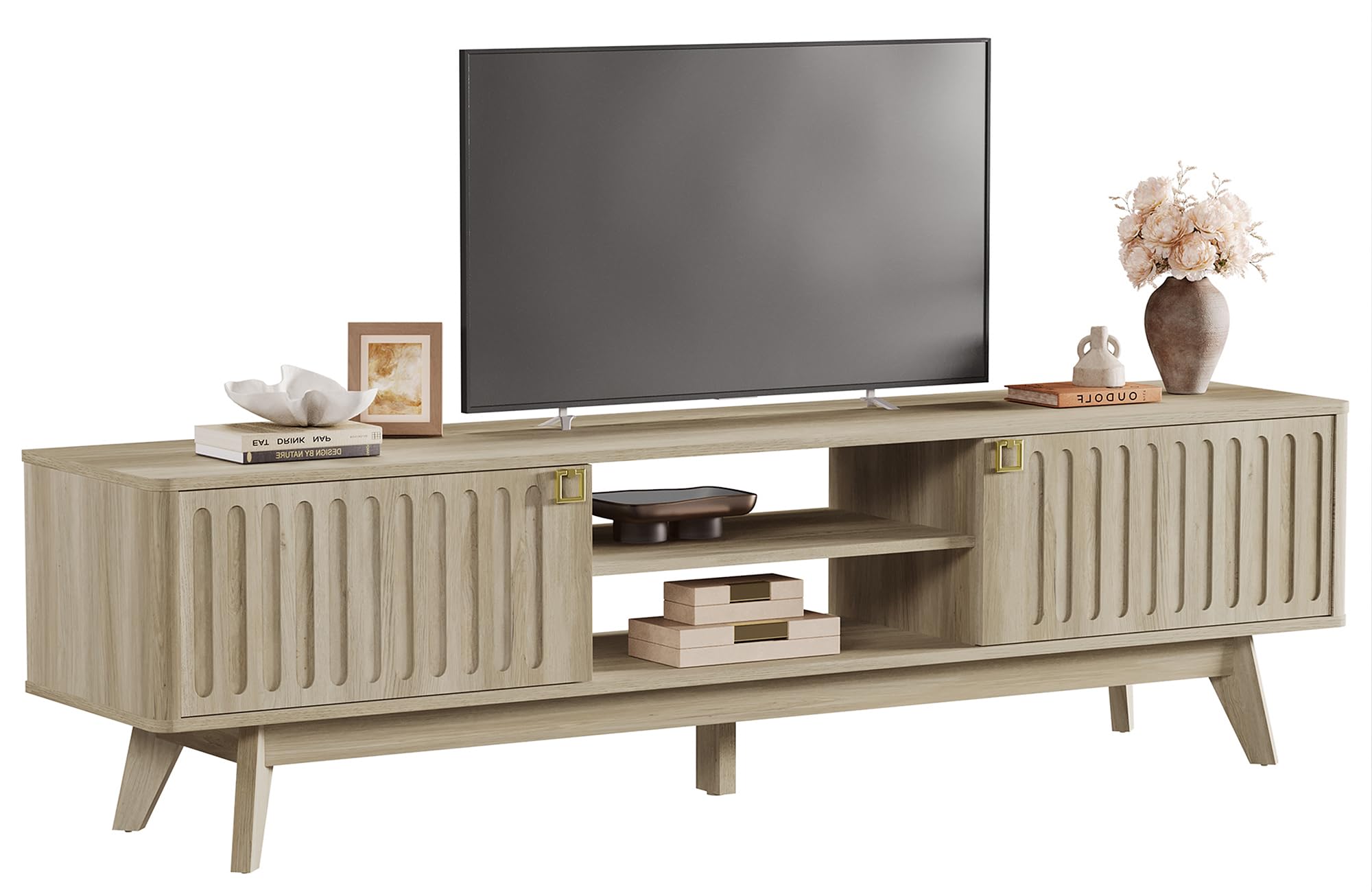 70" Fluted-Door TV Stand with Storage Cabinets