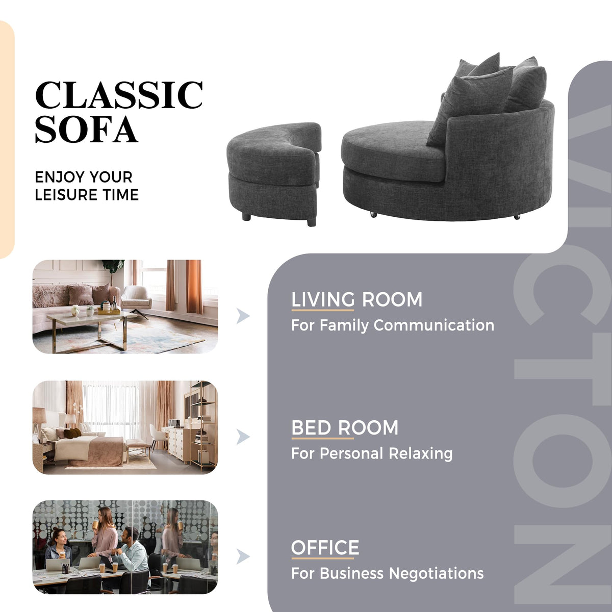 Chenille Swivel Chair with Storage Ottoman