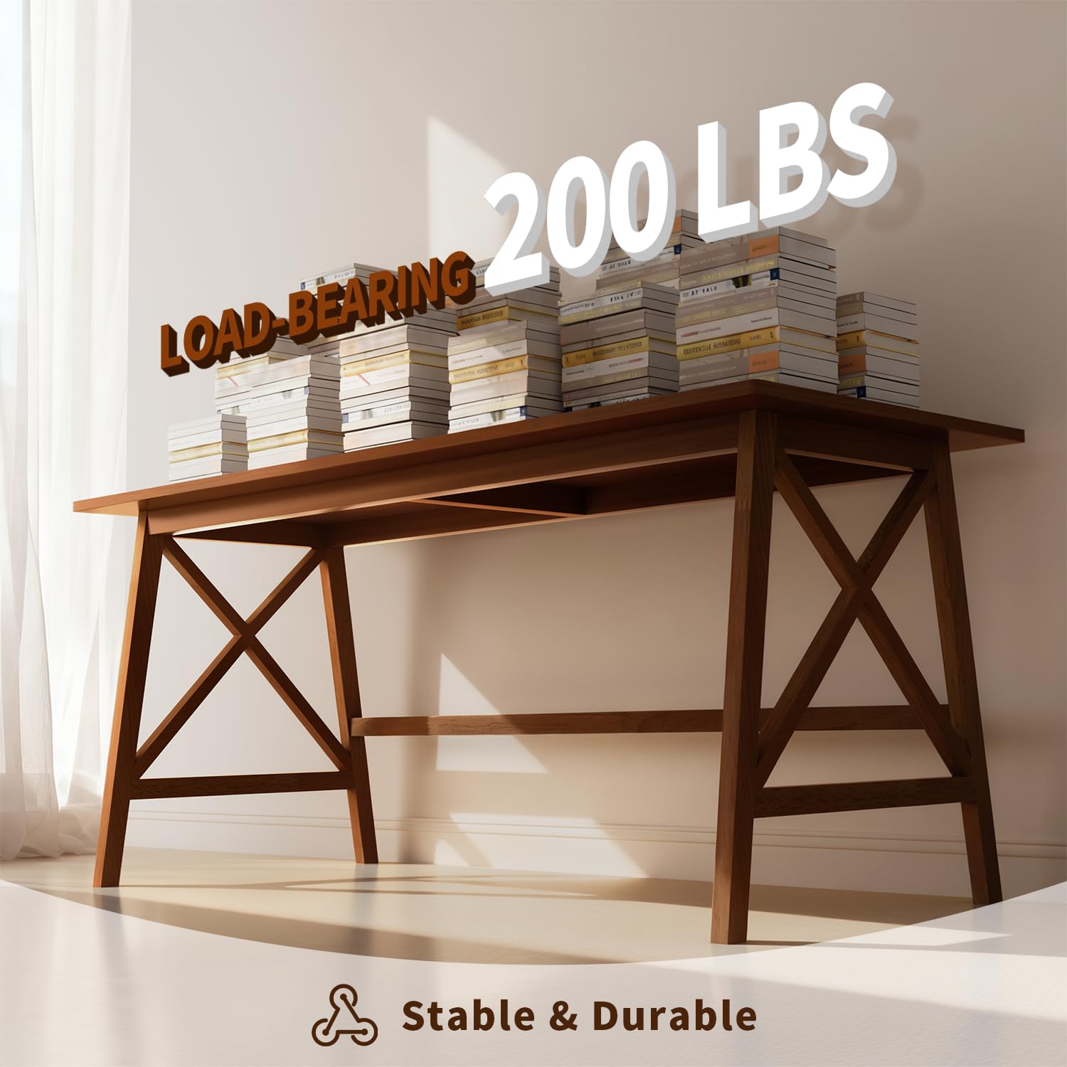 Solid Wood Computer Desk with X-Shaped Legs