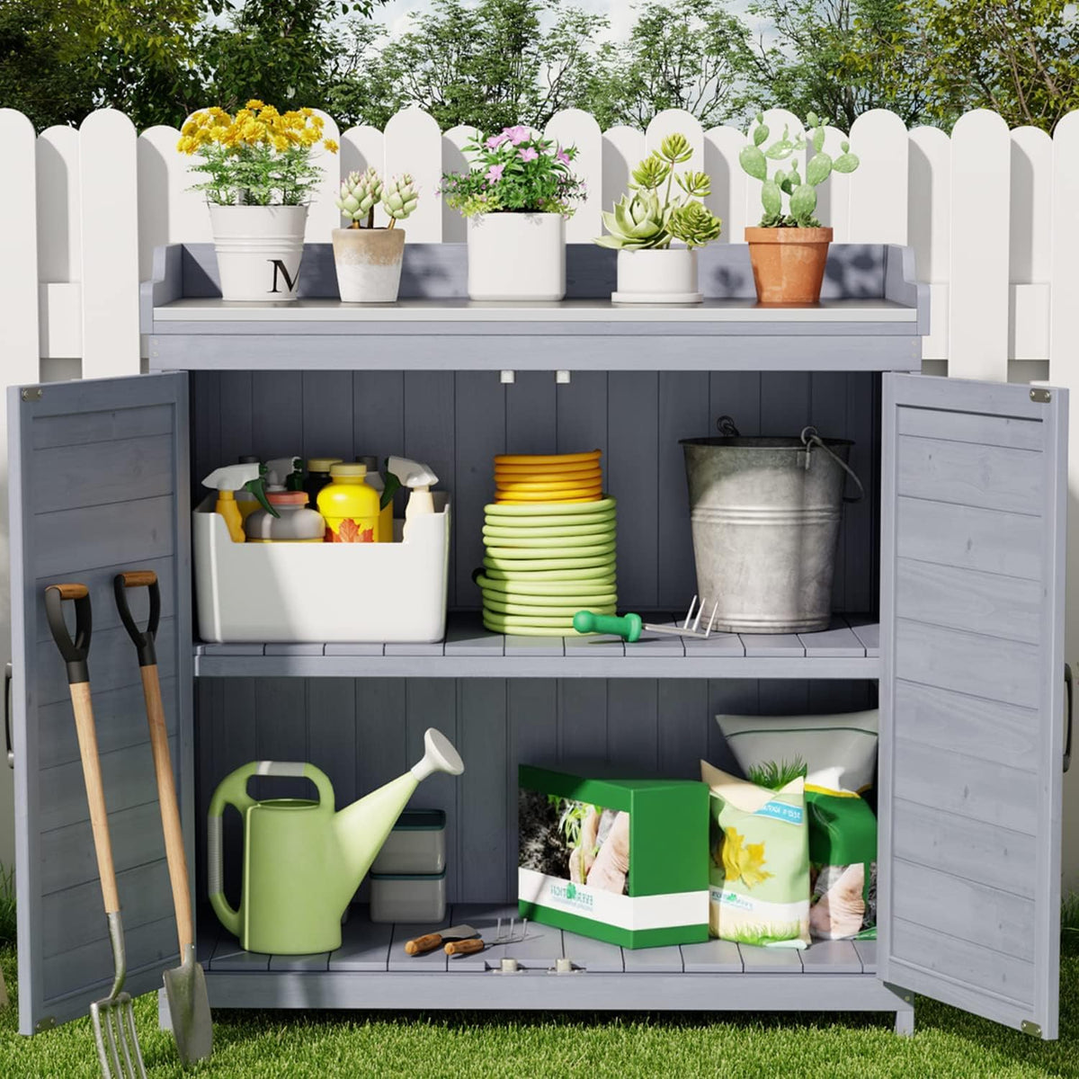 Outdoor Potting Bench with Cabinet