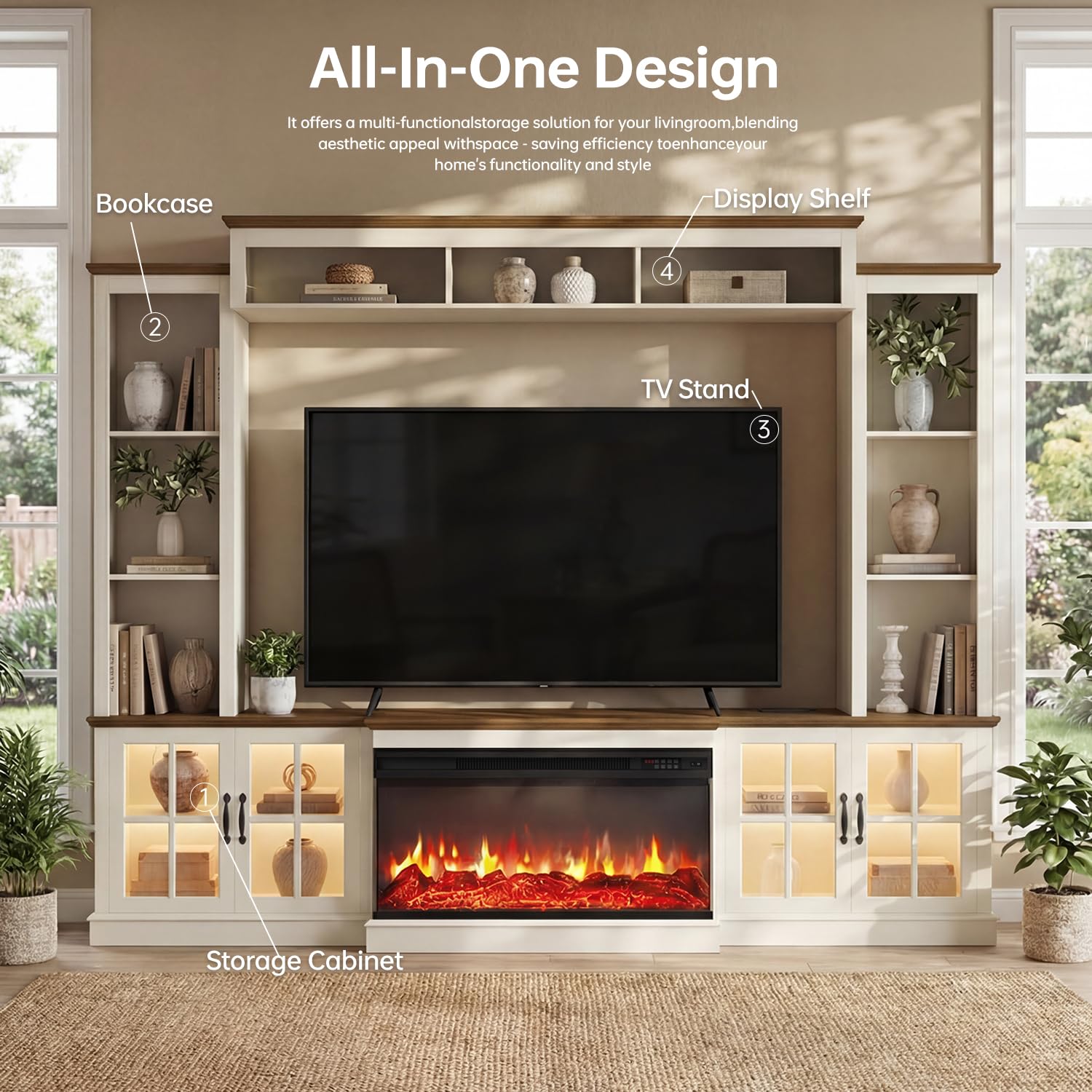 98" Farmhouse Entertainment Center with Electric Fireplace