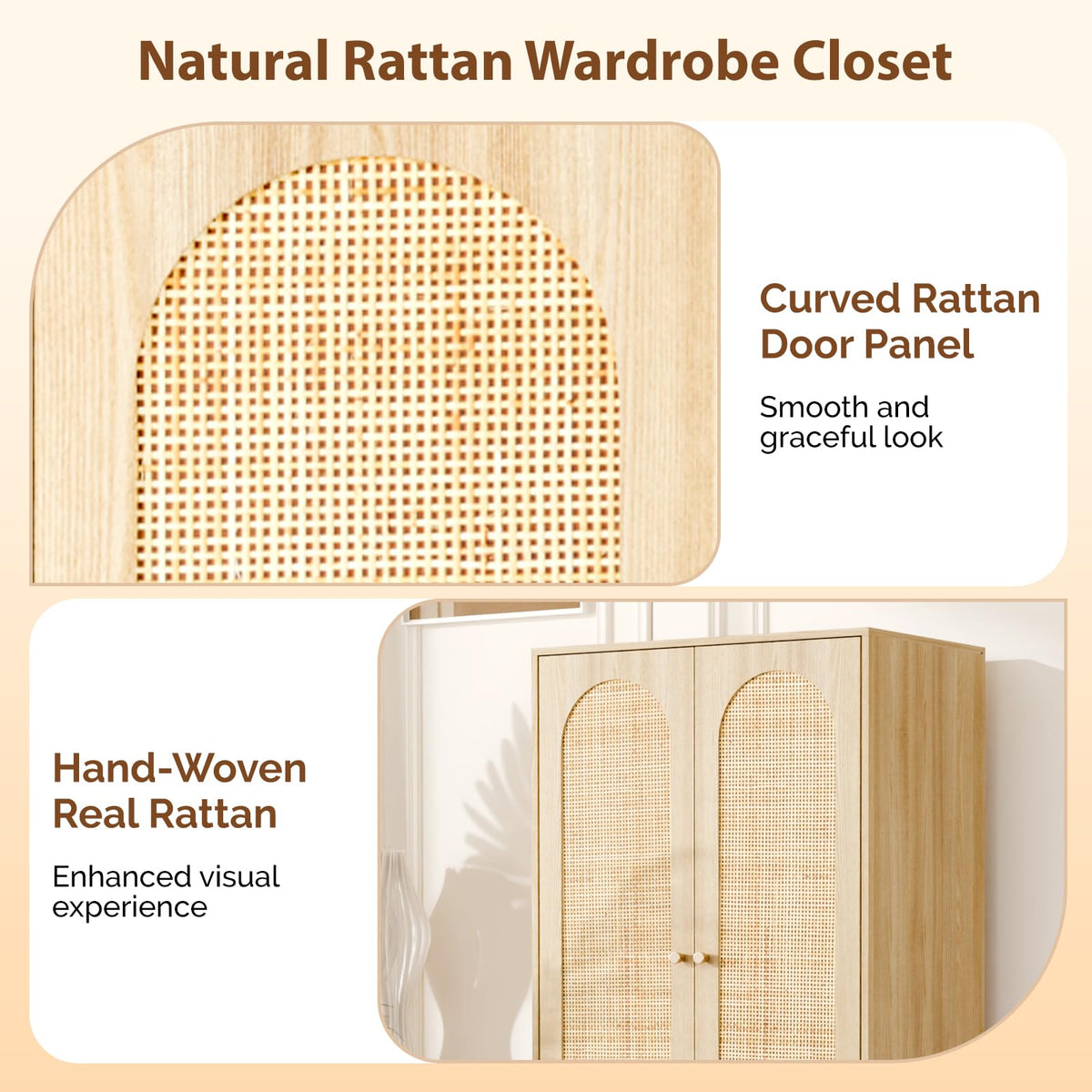 Rattan Wardrobe Armoire with Drawers