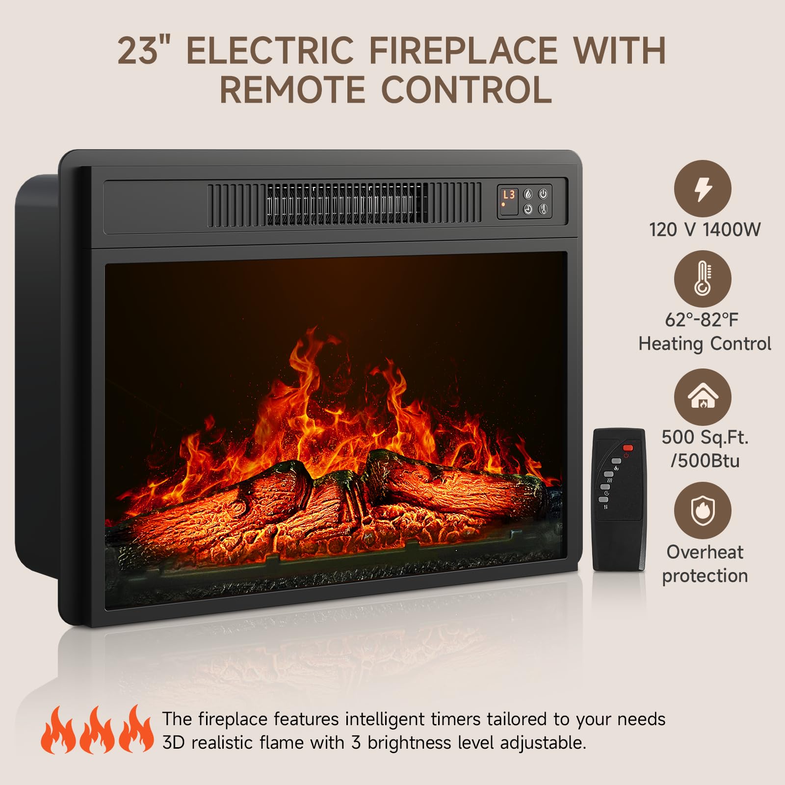 70.8" Fluted Fireplace TV Stand with 23" Electric Fireplace