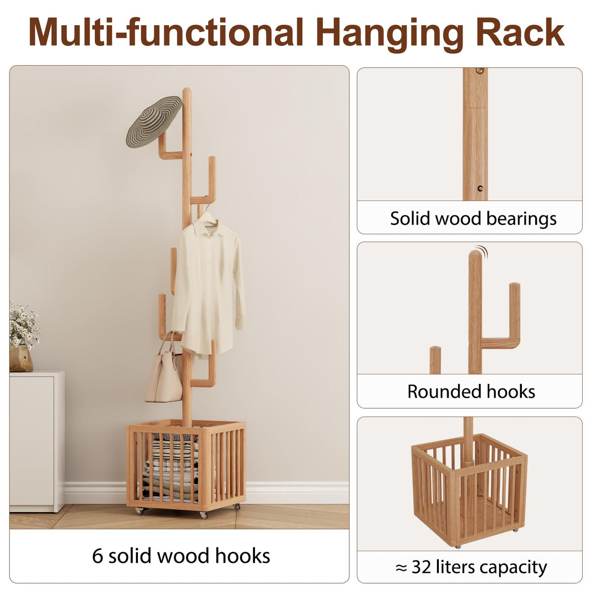 Wood Coat Rack with Storage