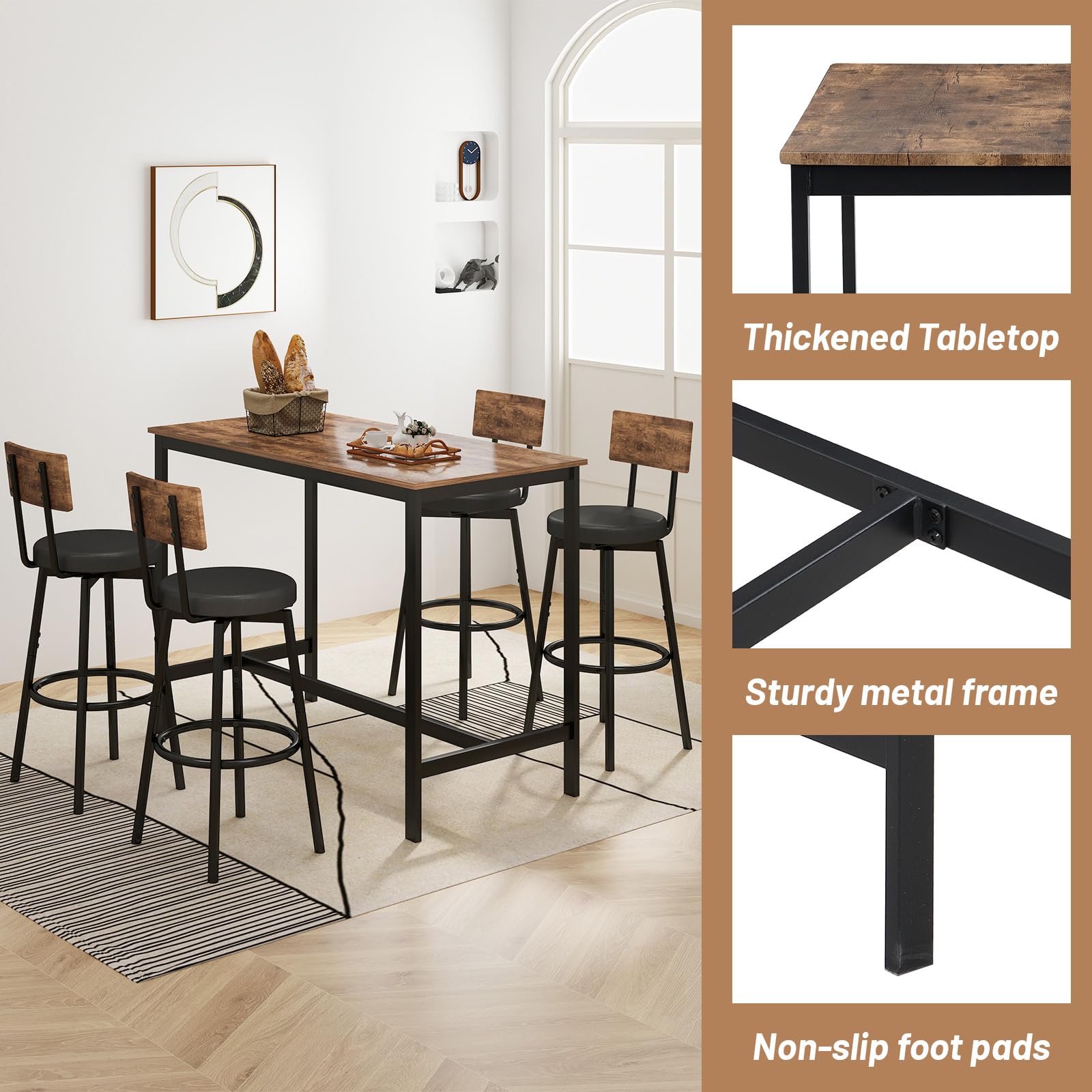 5-Piece Counter Height Bar Table Set