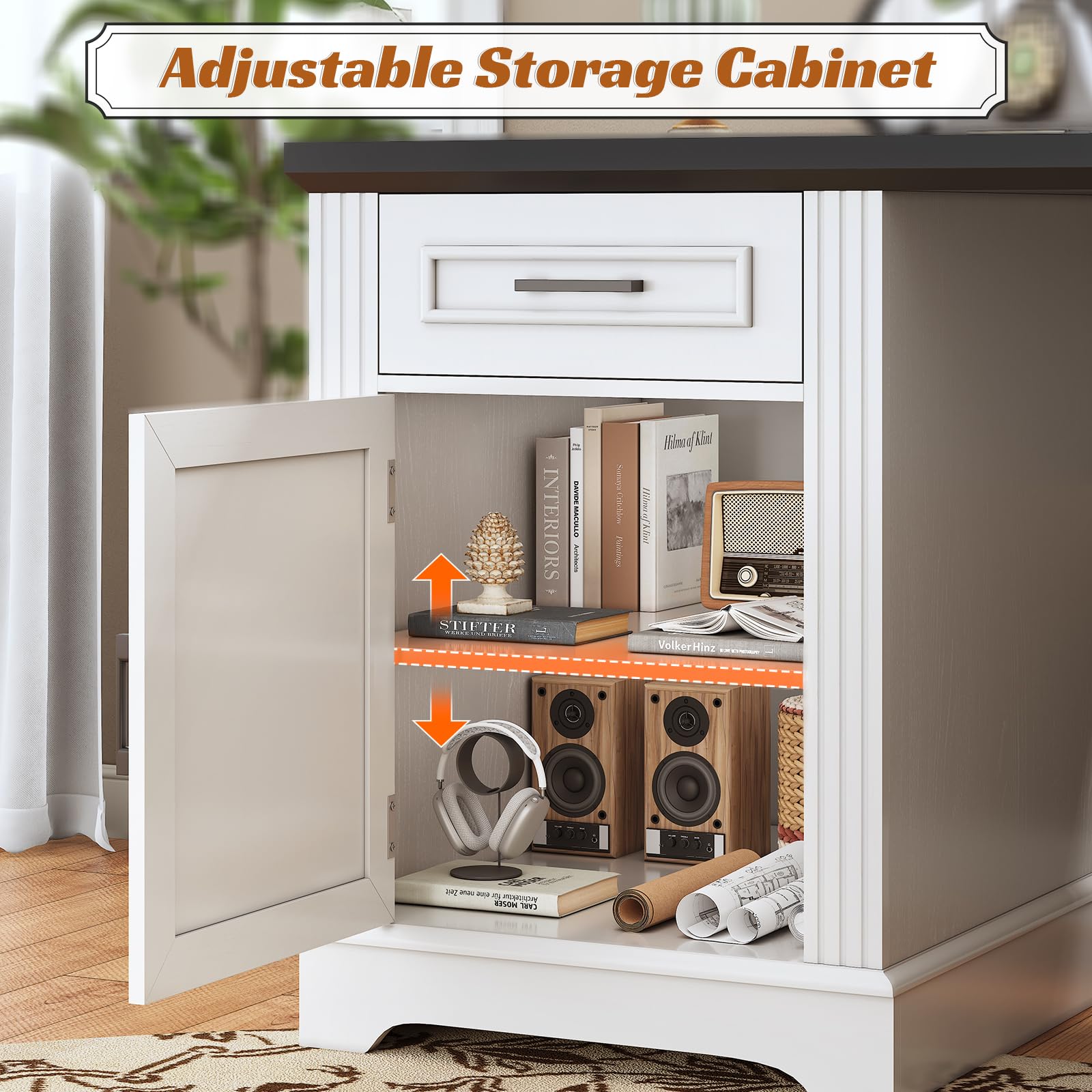 L-Shaped Executive Desk with Drawers & Power Outlet