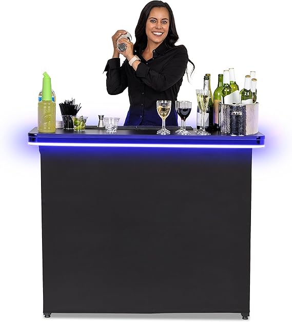 Portable Pop-Up Bar Table with Skirt & Carry Case
