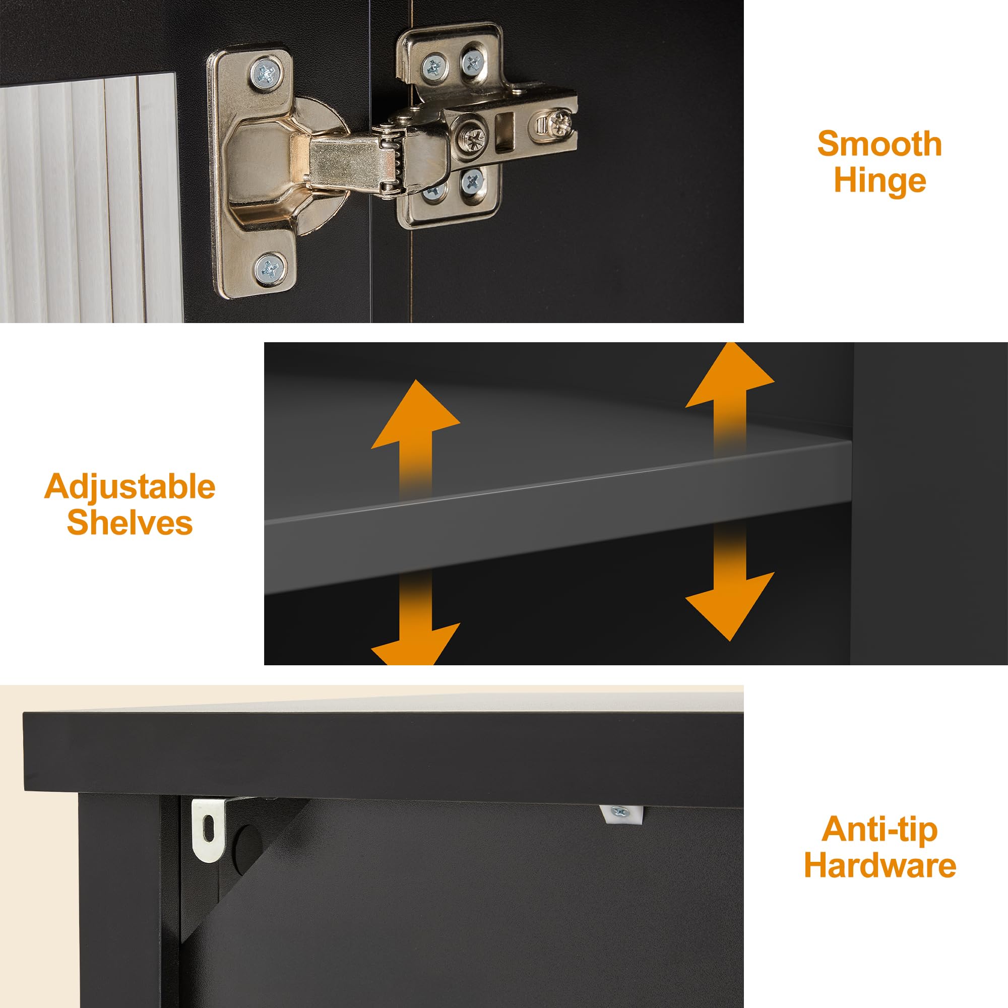 RoyalCraft Buffet Cabinet with Storage, Modern Sideboard with 4 Acrylic Doors & Adjustable Shelves, Wood Credenza Accent Coffee Bar Table for Kitchen, Dining Room, Living Room, Entryway, Black
