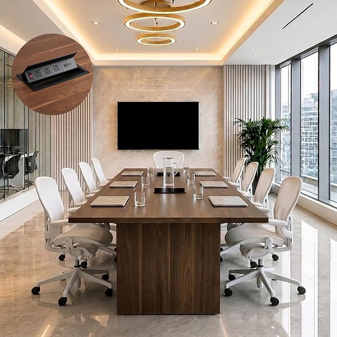 Walnut Conference Table with Power Management