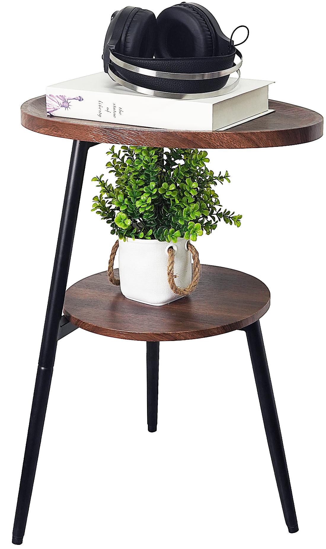 GUPZTY Side Table Small End Table, Oval Round Wood Sofa Table, 2 Tier Accent Table Nightstand Bedside Table with Metal Frame for Living Room, Bedroom, Small Spaces (Rustic Brown)