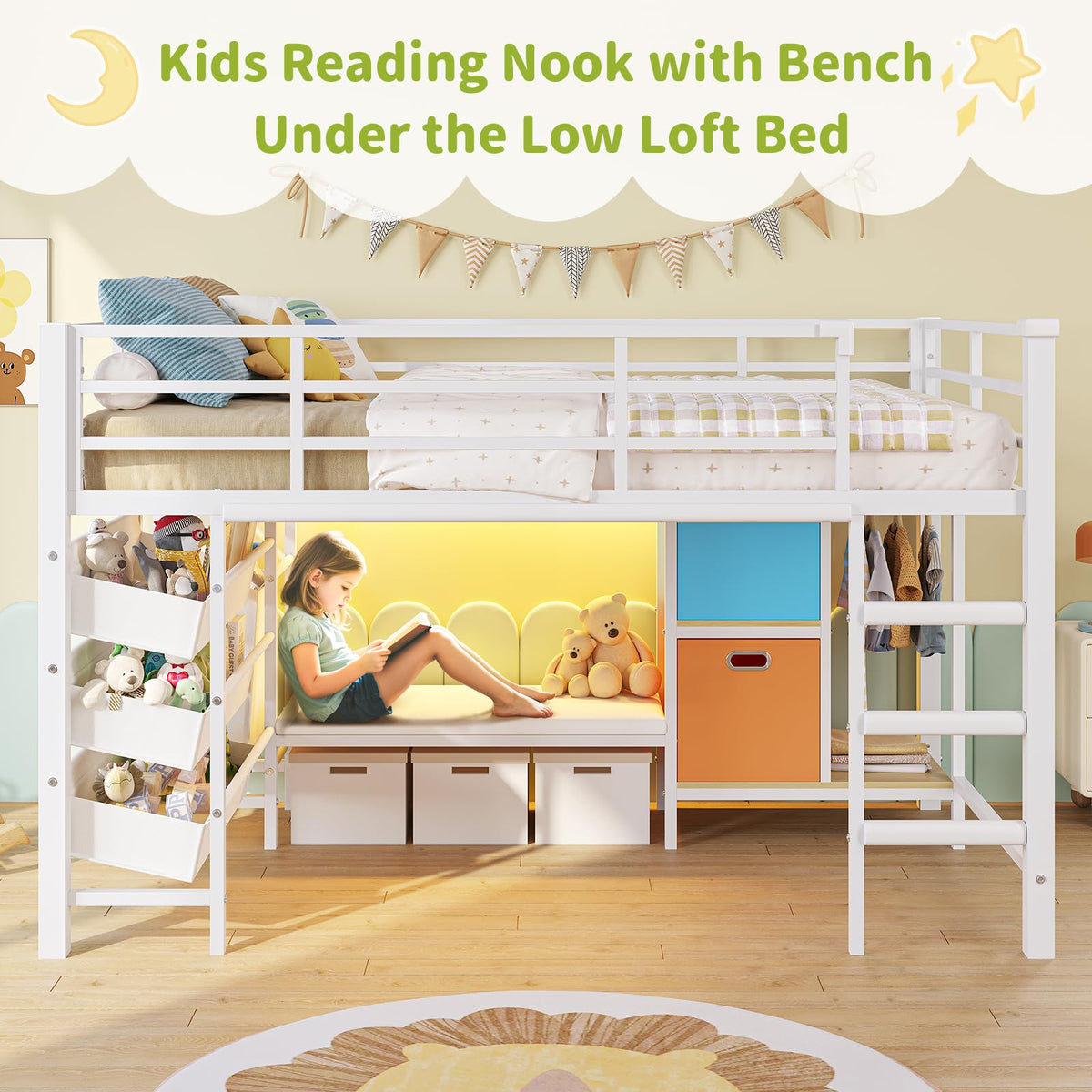 Twin Low Loft Bed with Storage