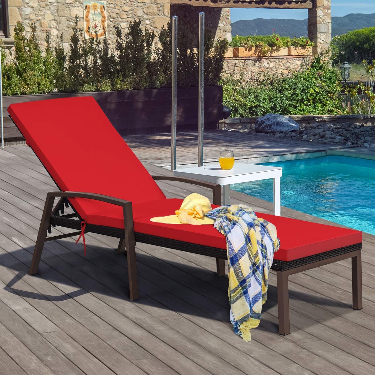 Outdoor Rattan Chaise Lounge Chair Set of 2