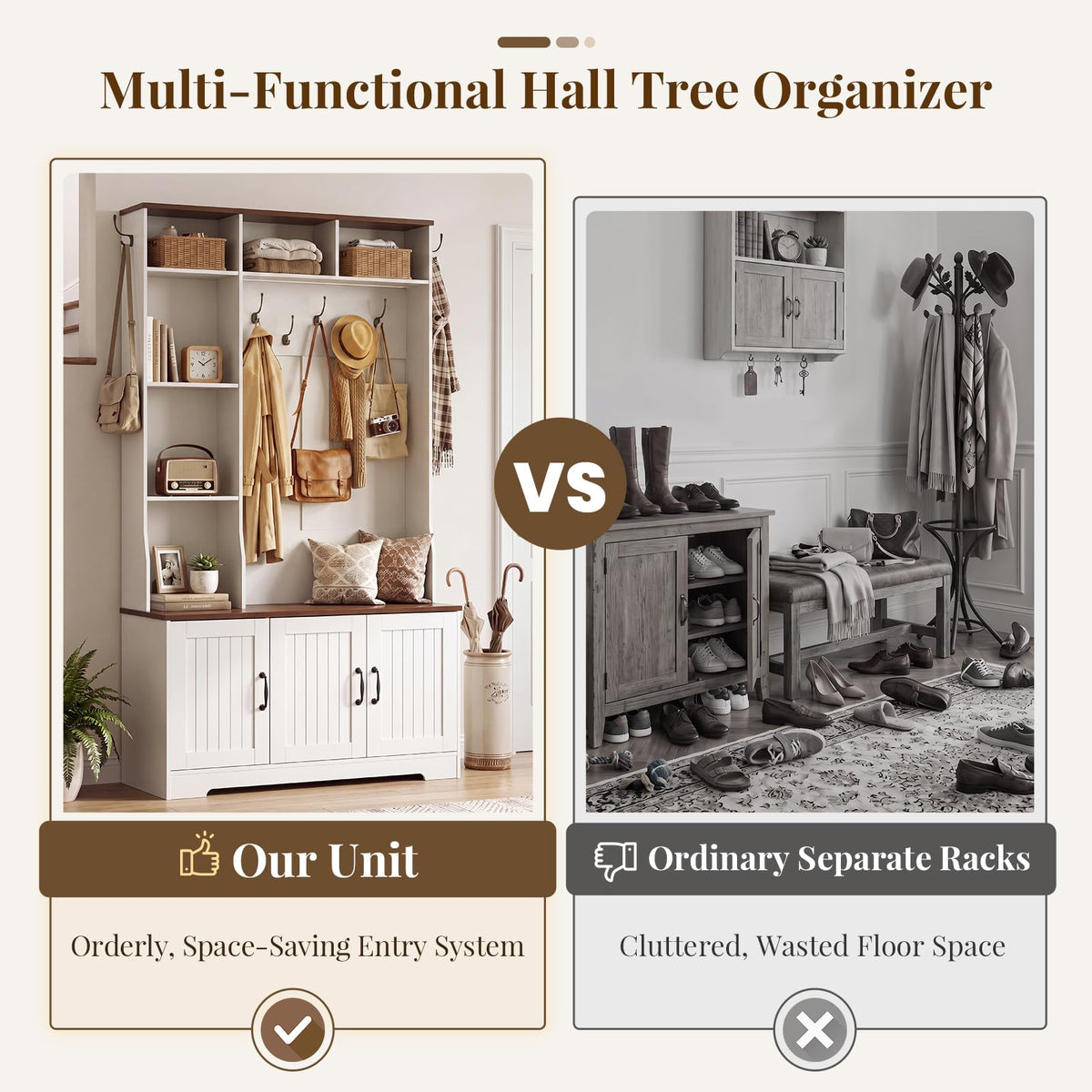 White LED Hall Tree with Shoe Storage