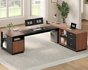 L-Shaped Executive Desk with File Cabinet