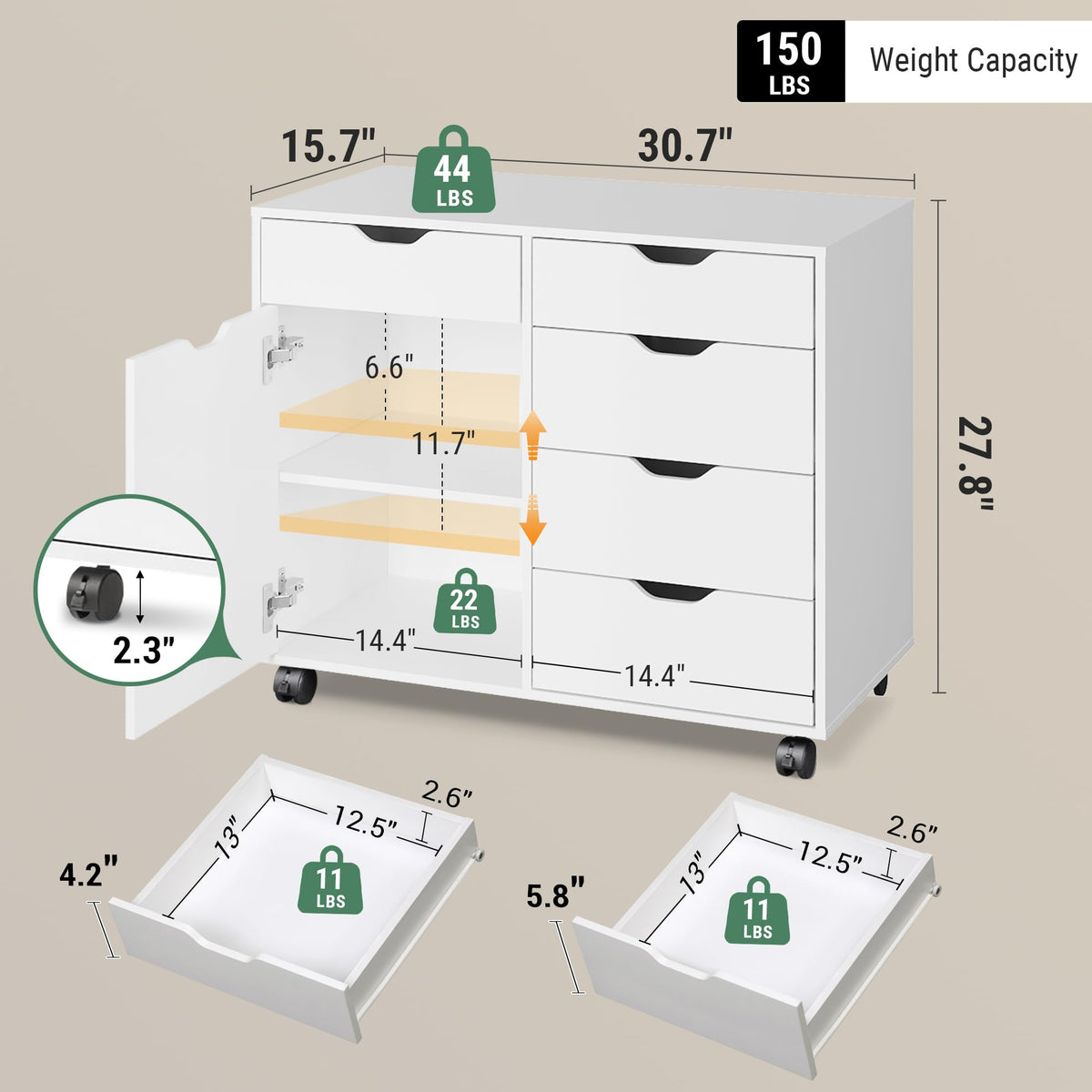 5-Drawer Rolling Storage Cabinet