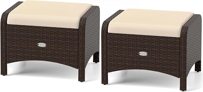 Outdoor PE Rattan Ottoman Set of 2