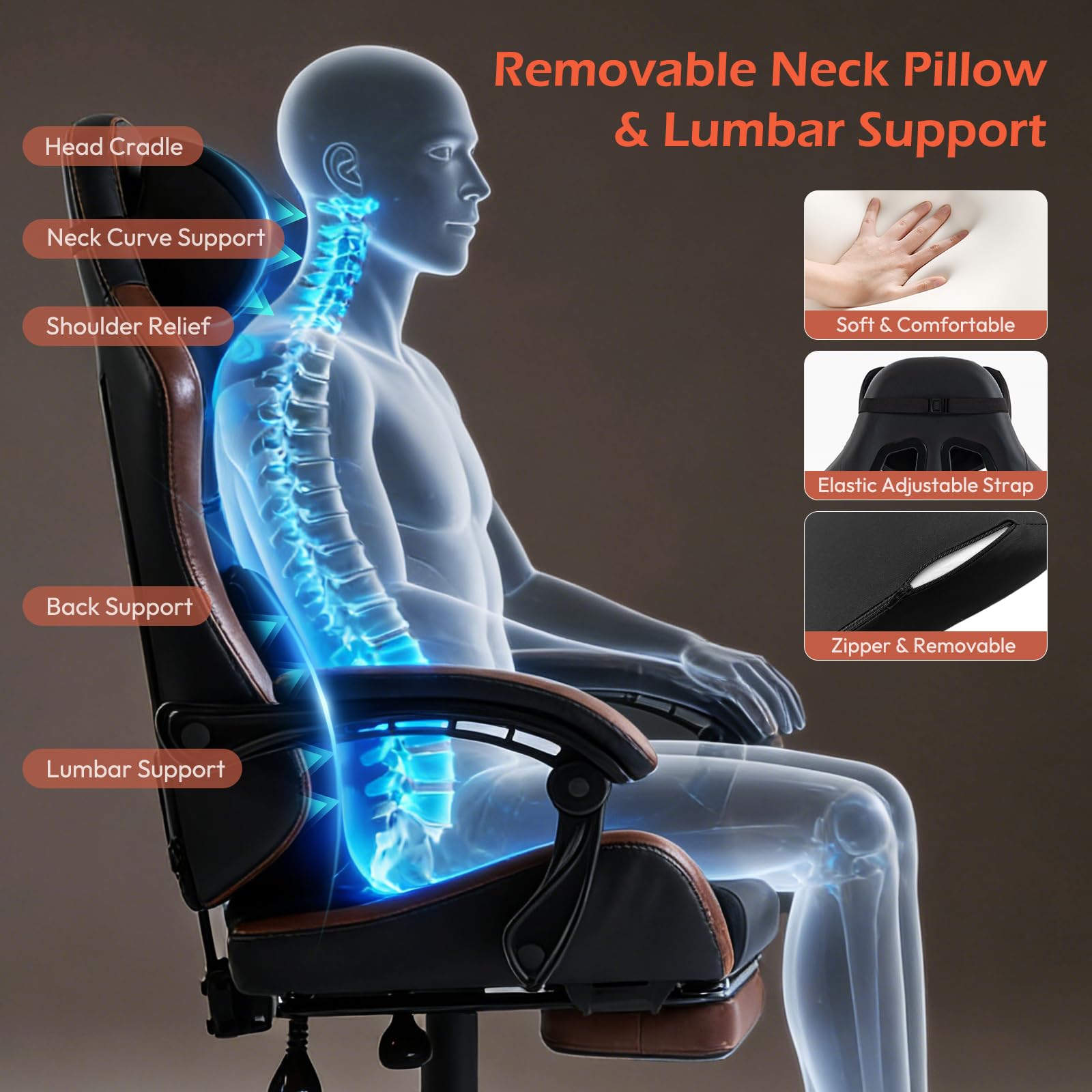 Ergonomic Gaming Chair with Footrest & Memory Foam Support