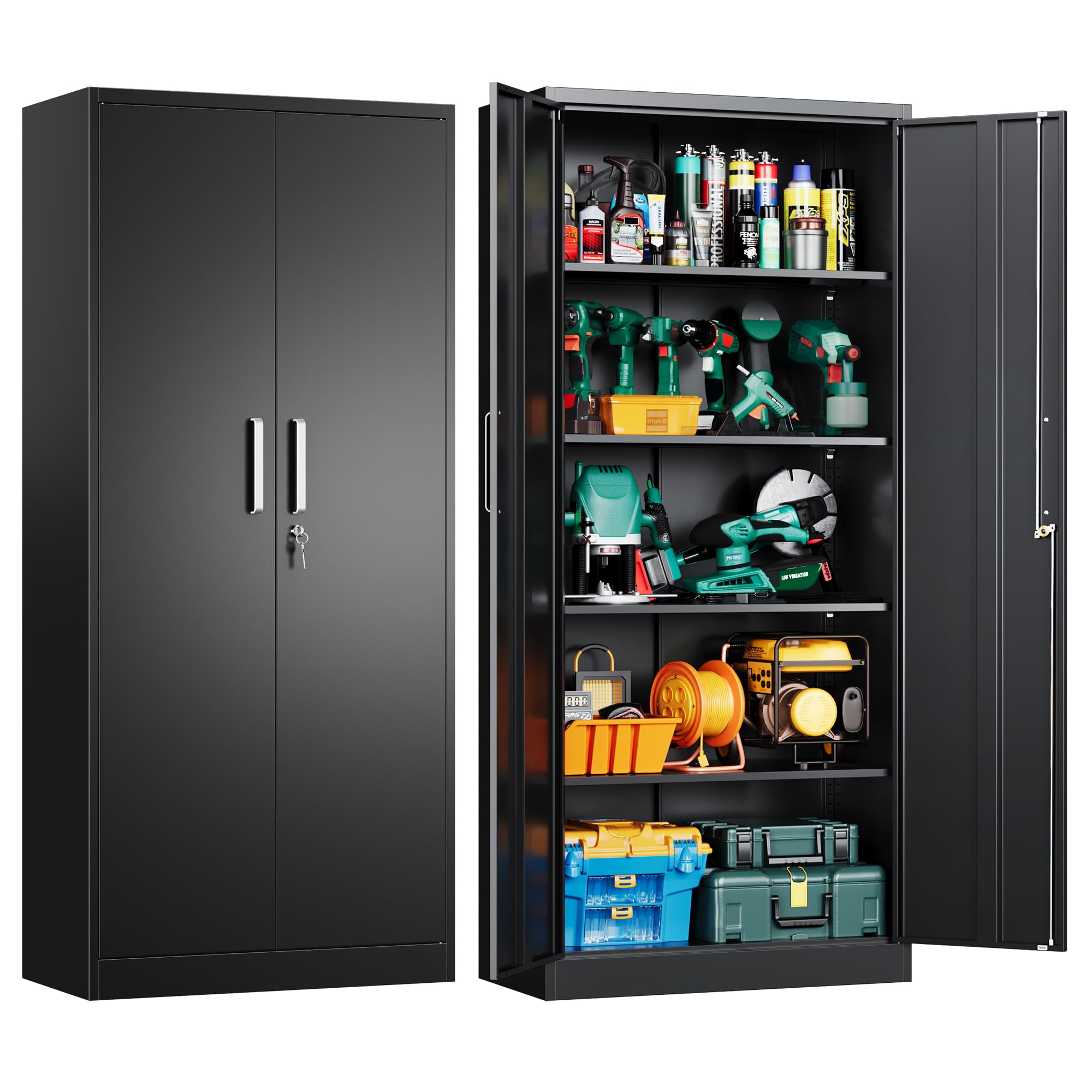 Metal Storage Cabinet with Doors & Adjustable Shelves