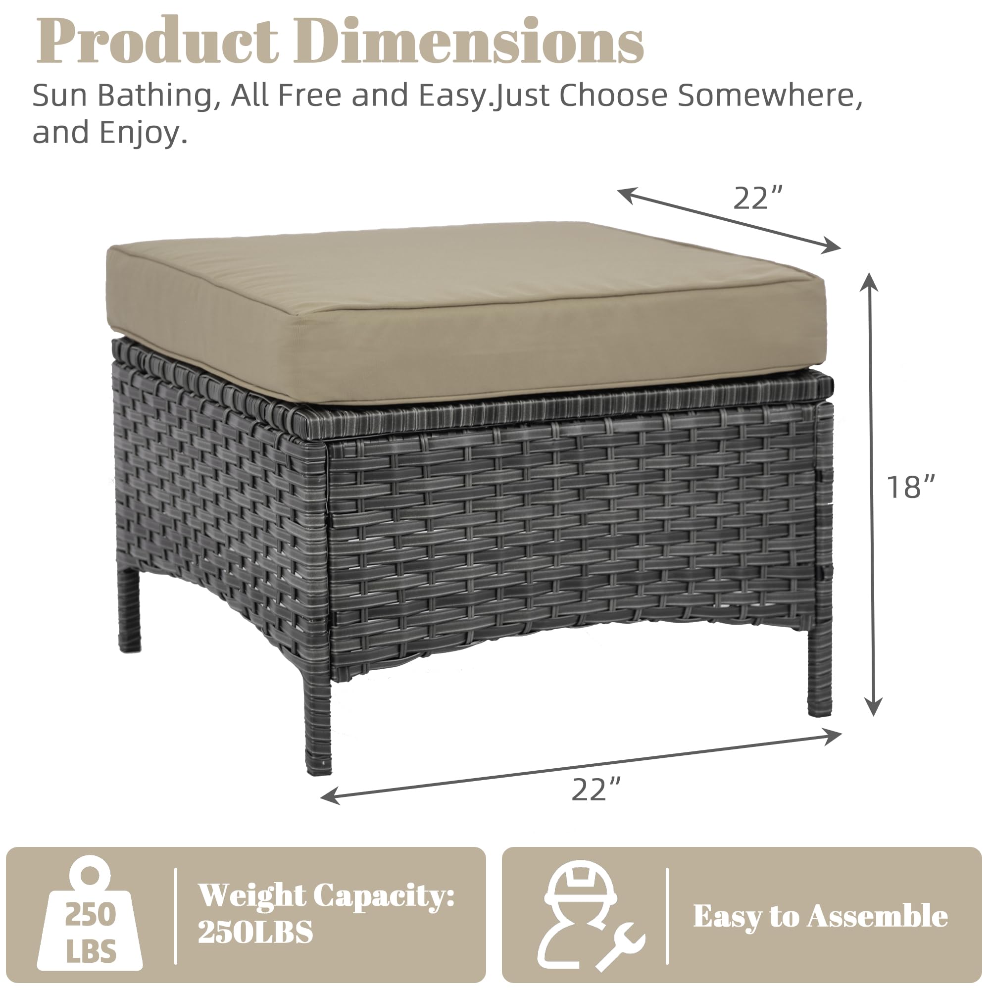 Outdoor Wicker Ottoman Set of 2