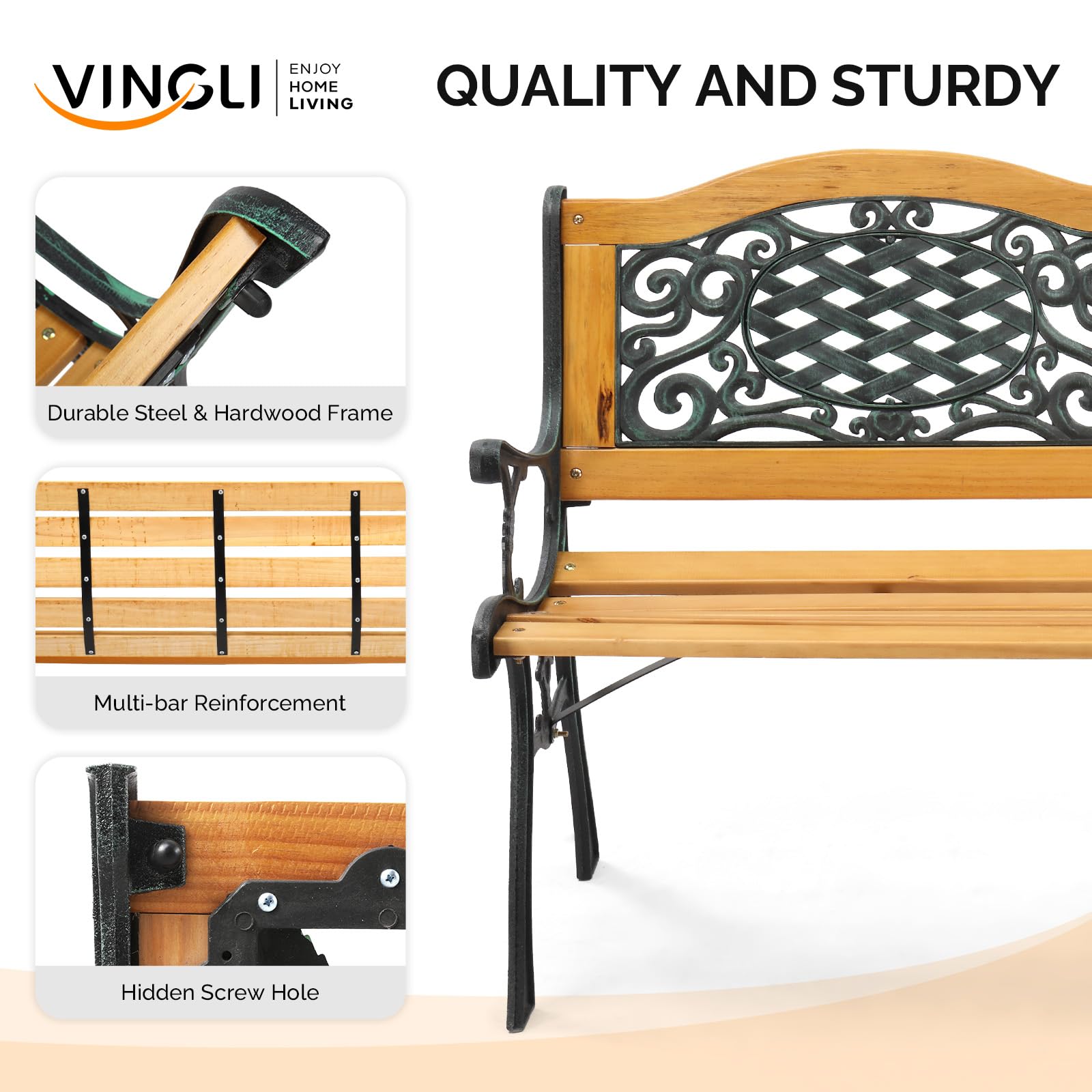 Arched Back Outdoor Bench – Cast Iron & Teak, 3-Seater