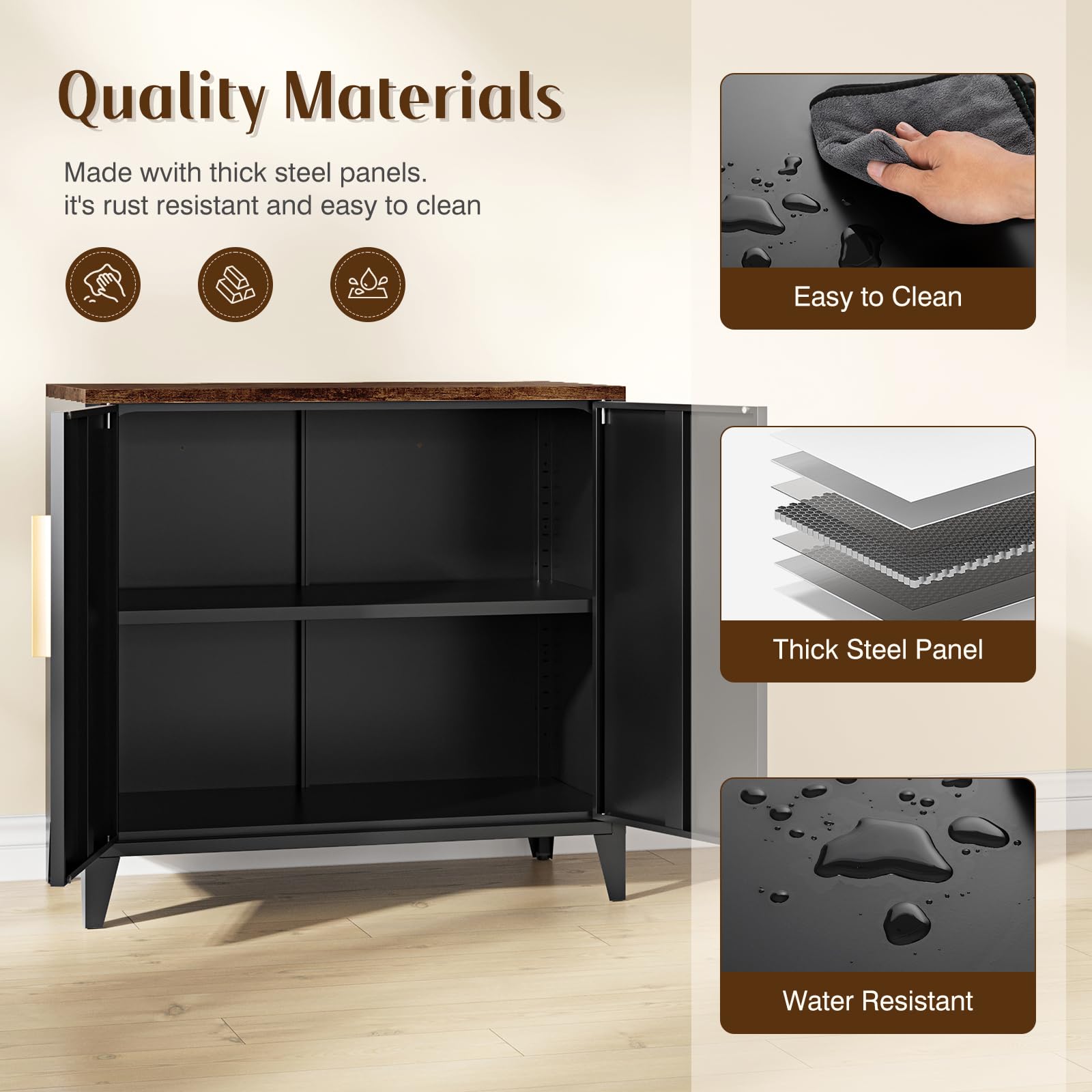 Metal Storage Cabinet with 2 Doors and Adjustable Shelves