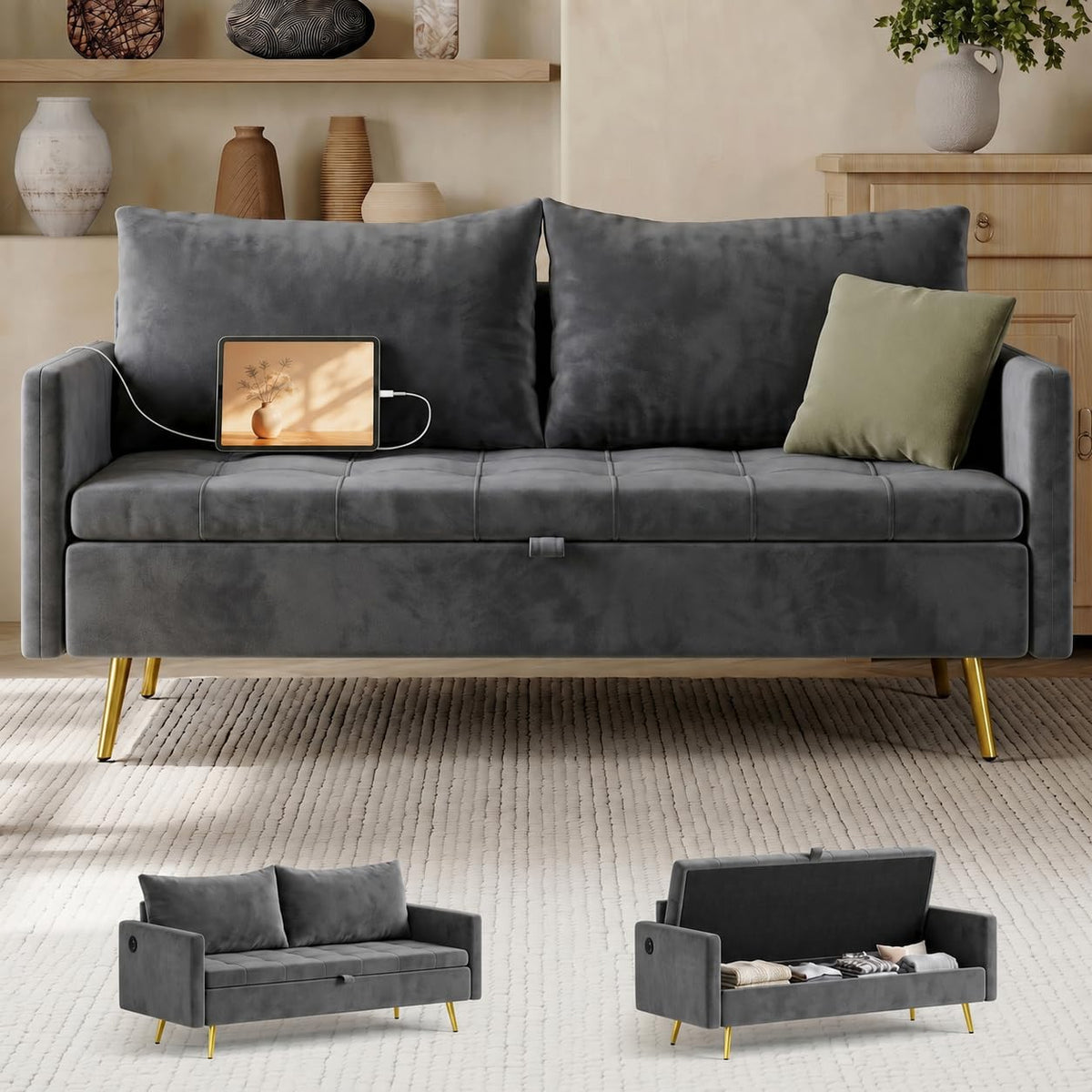 Storage Loveseat with USB Charging