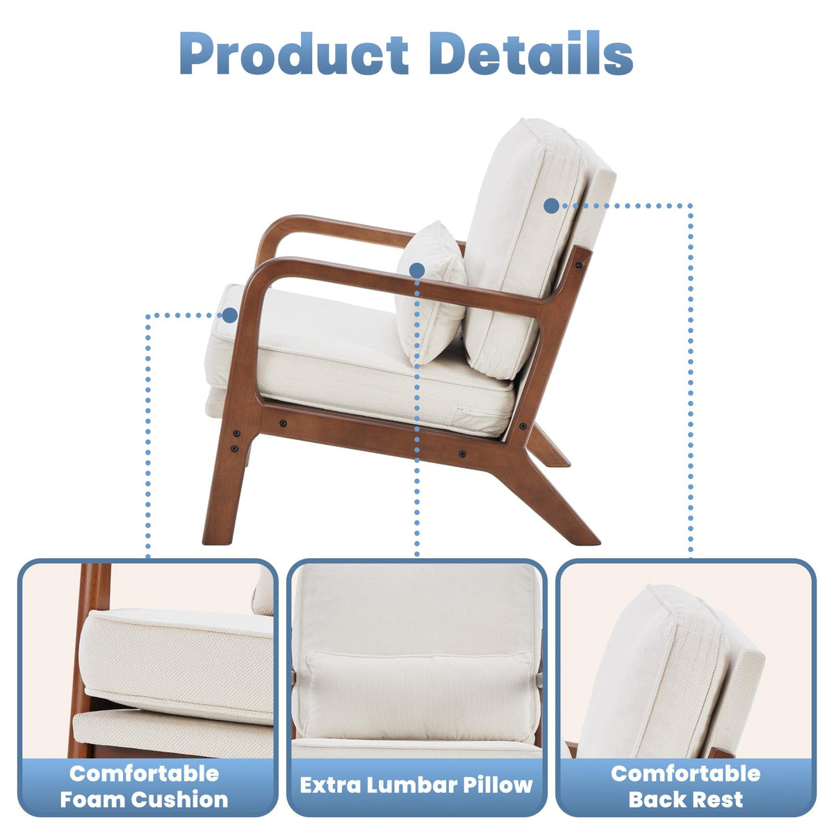 DUMOS Mid Century Accent Chairs Set of 2, 16'' Seat Height Lounge Chair