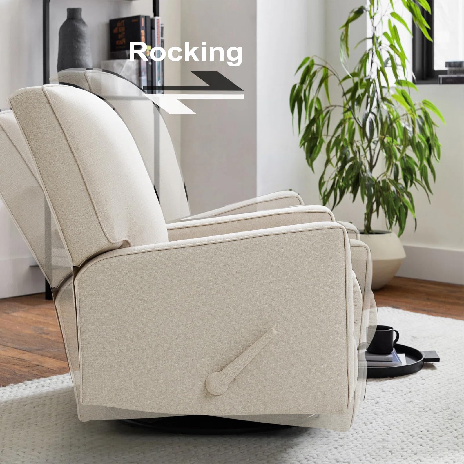 Harkawon Swivel Rocker Recliner Chair, Glider Rocker Recliner, Beige