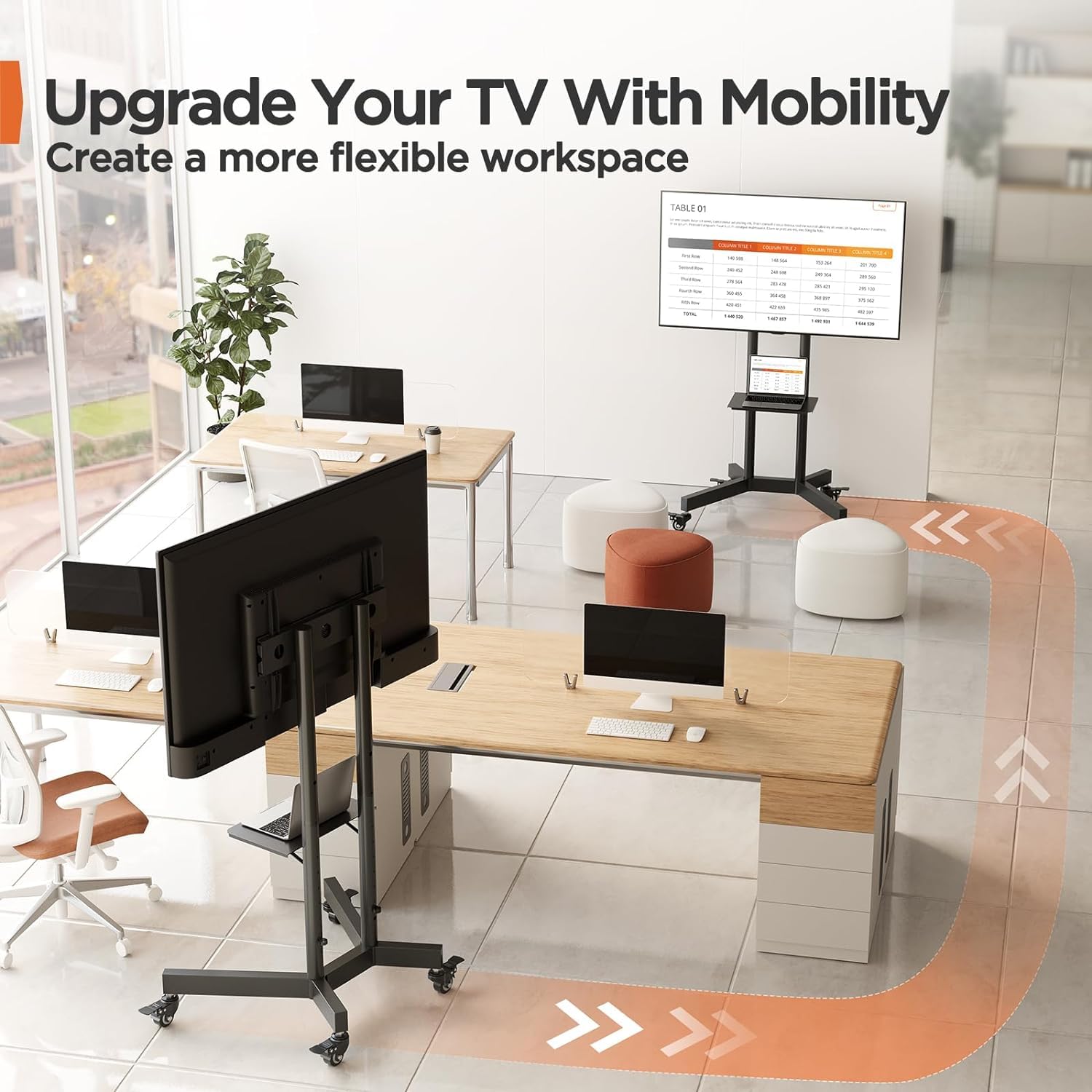 Rolling TV Stand with Wheels for 32–85 Inch TVs