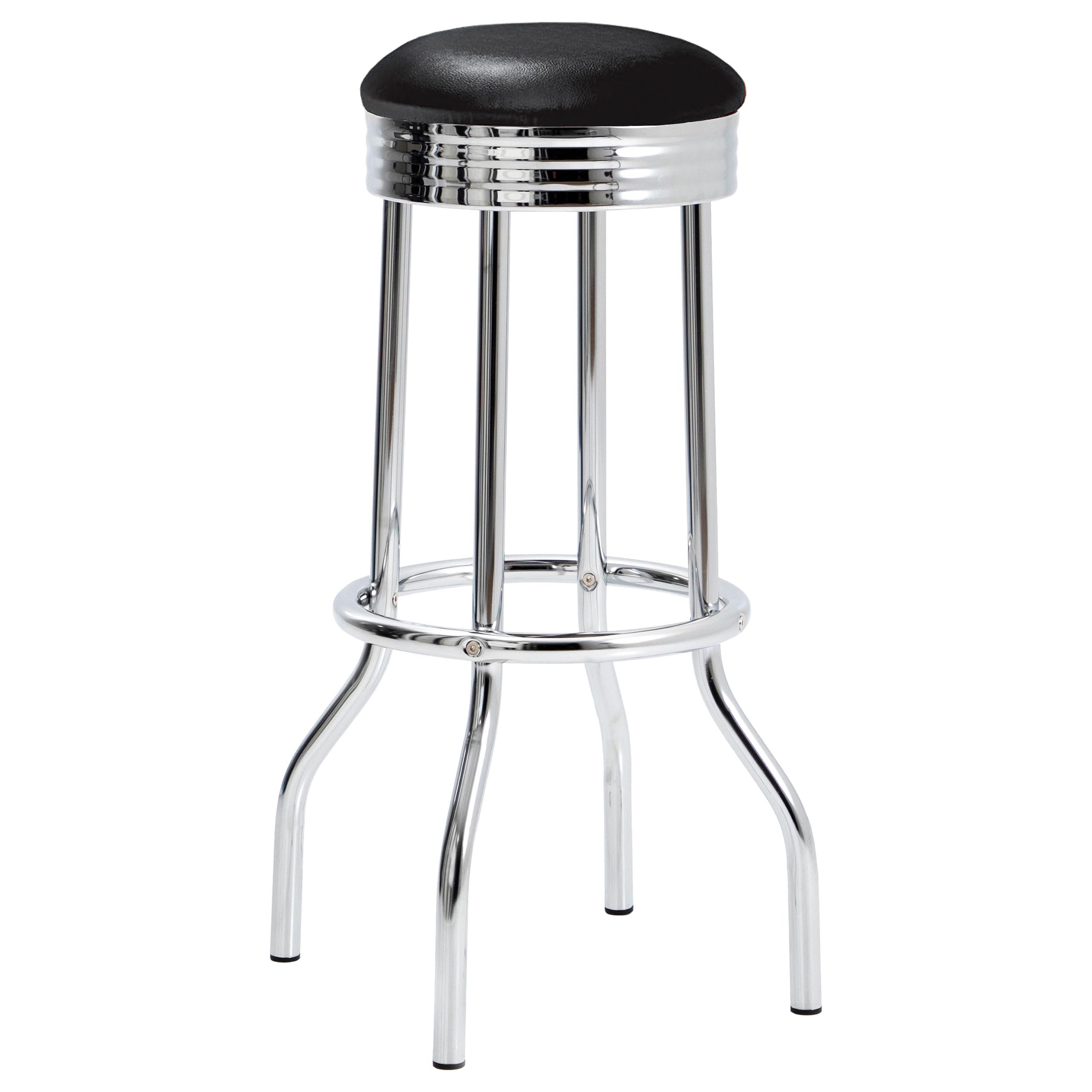 Coaster Home Furnishings - Retro 1950s - 3-Piece Bar Set - Metal & Laminate - Round Table, Swivel Bar Stools, Chrome Table Legs - Home Bar Furniture, Dining Room and Kitchen - Black & Chrome - 2405-S3