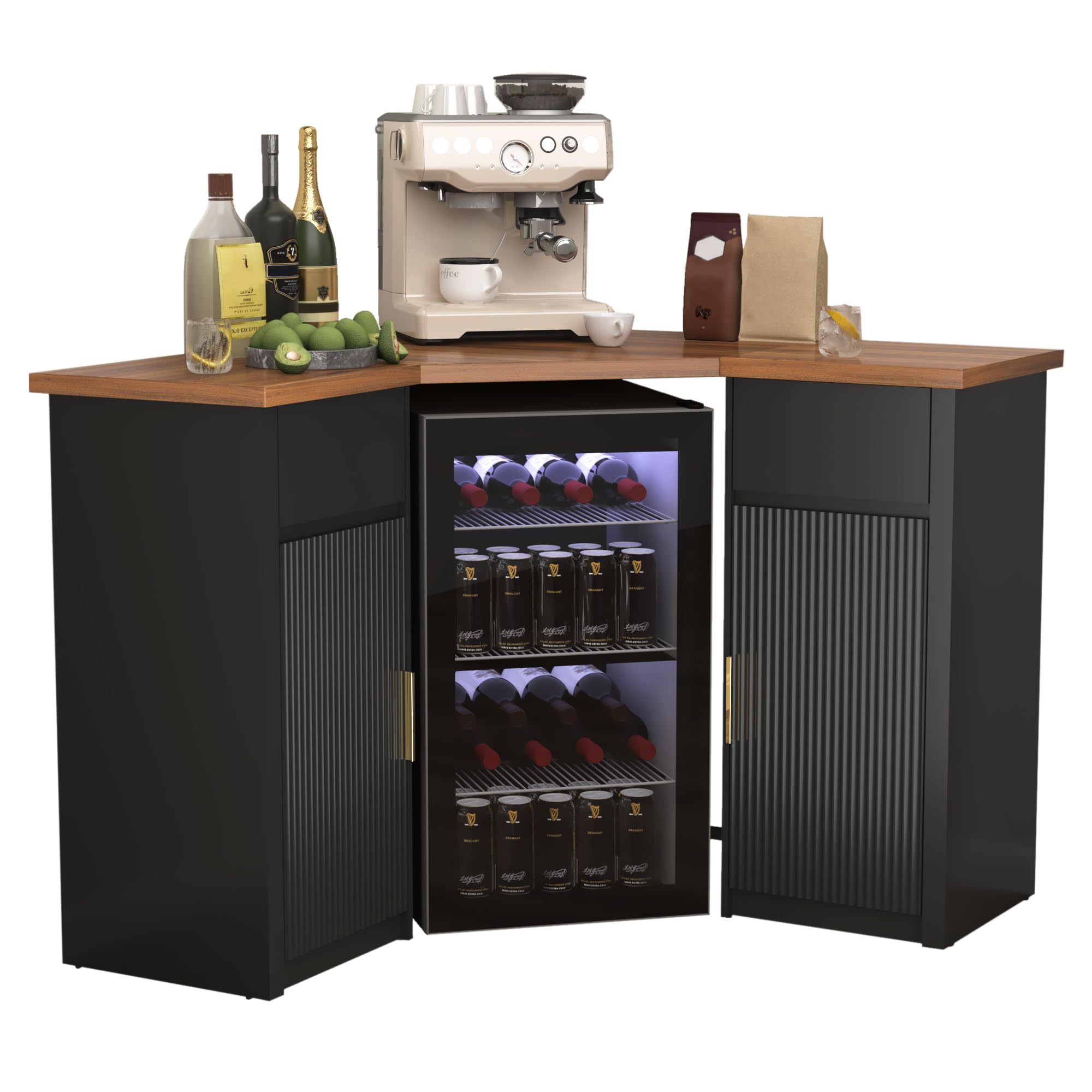 Corner Bar Cabinet with Fridge Space & Storage