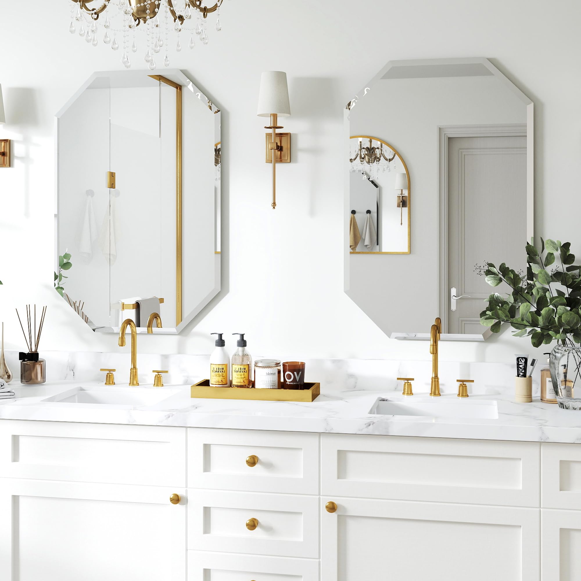 Octagonal Frameless Beveled Wall Mirror (2-Pack)