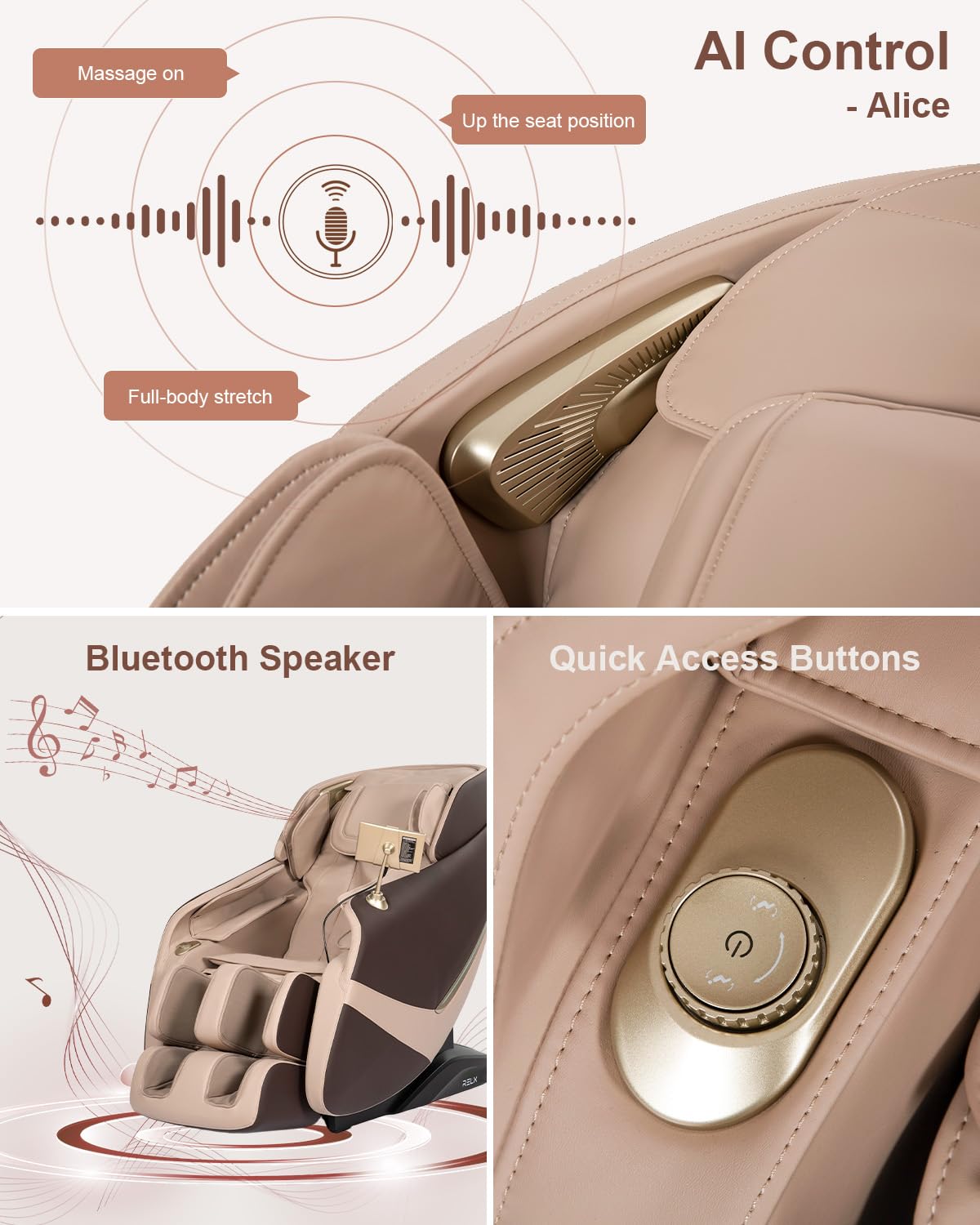RELX Massage Chair Full Body, Shiatsu, Airbag Massage, SL-Track, Coffee