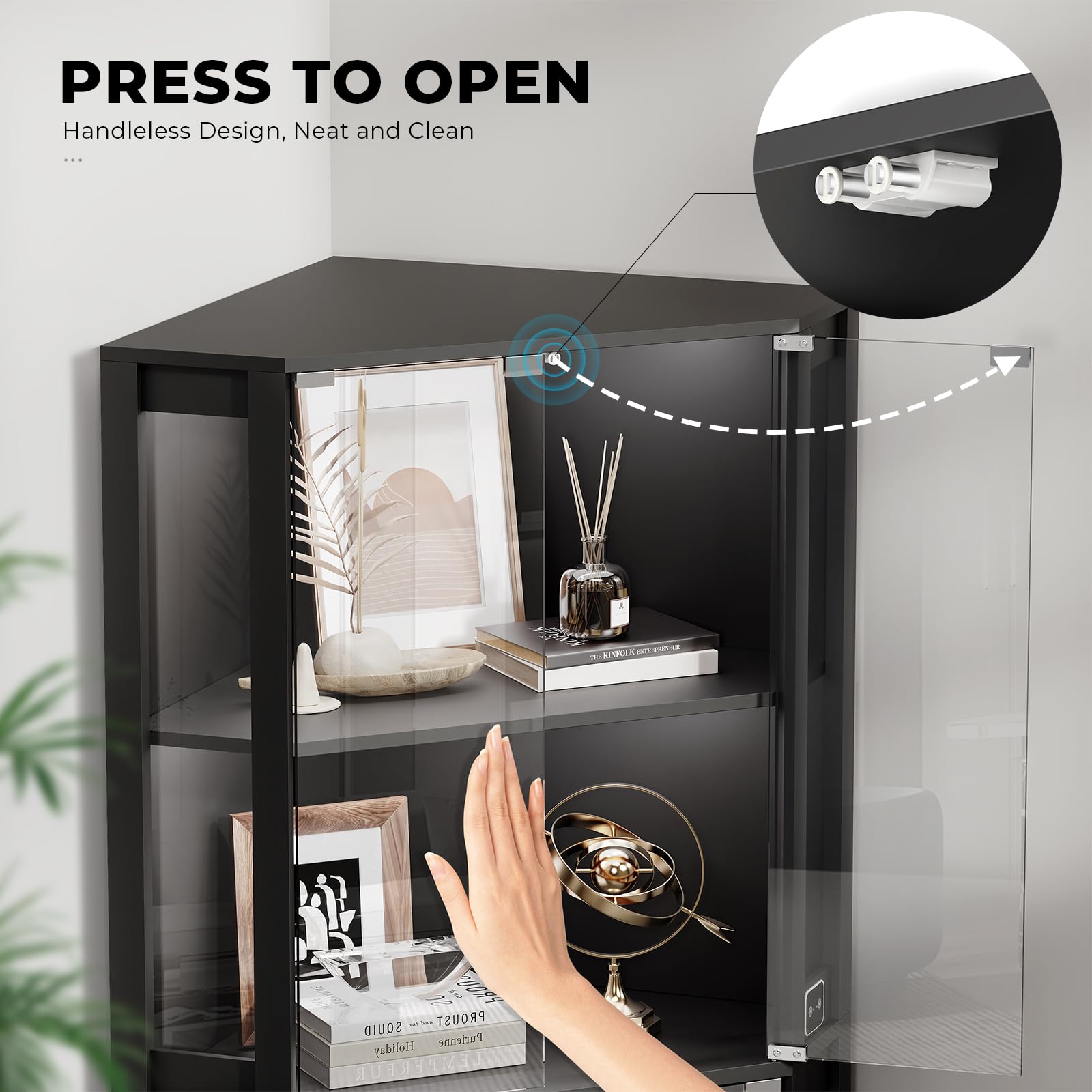 4-Tier Corner Glass Display Cabinet with LED Lights