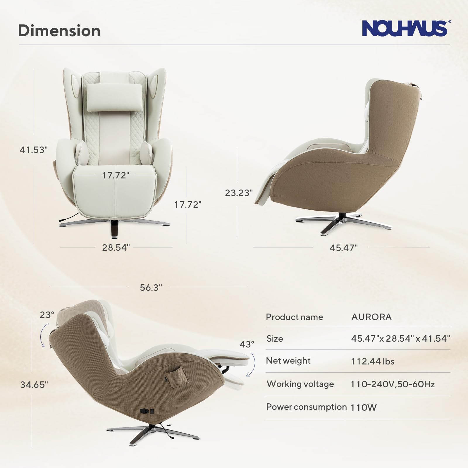 Nouhaus Aurora Massage Chair Full Body, Zero Gravity Genuine Leather Massage Chairs w/Airbags, Heating, Auto Modes, Bluetooth Speaker, Modern 4D Massage Chair Recliner for Living Room (Elder White)
