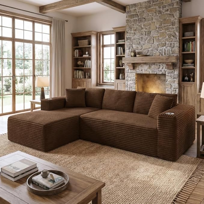 L-Shaped Sectional Sofa with Ottoman