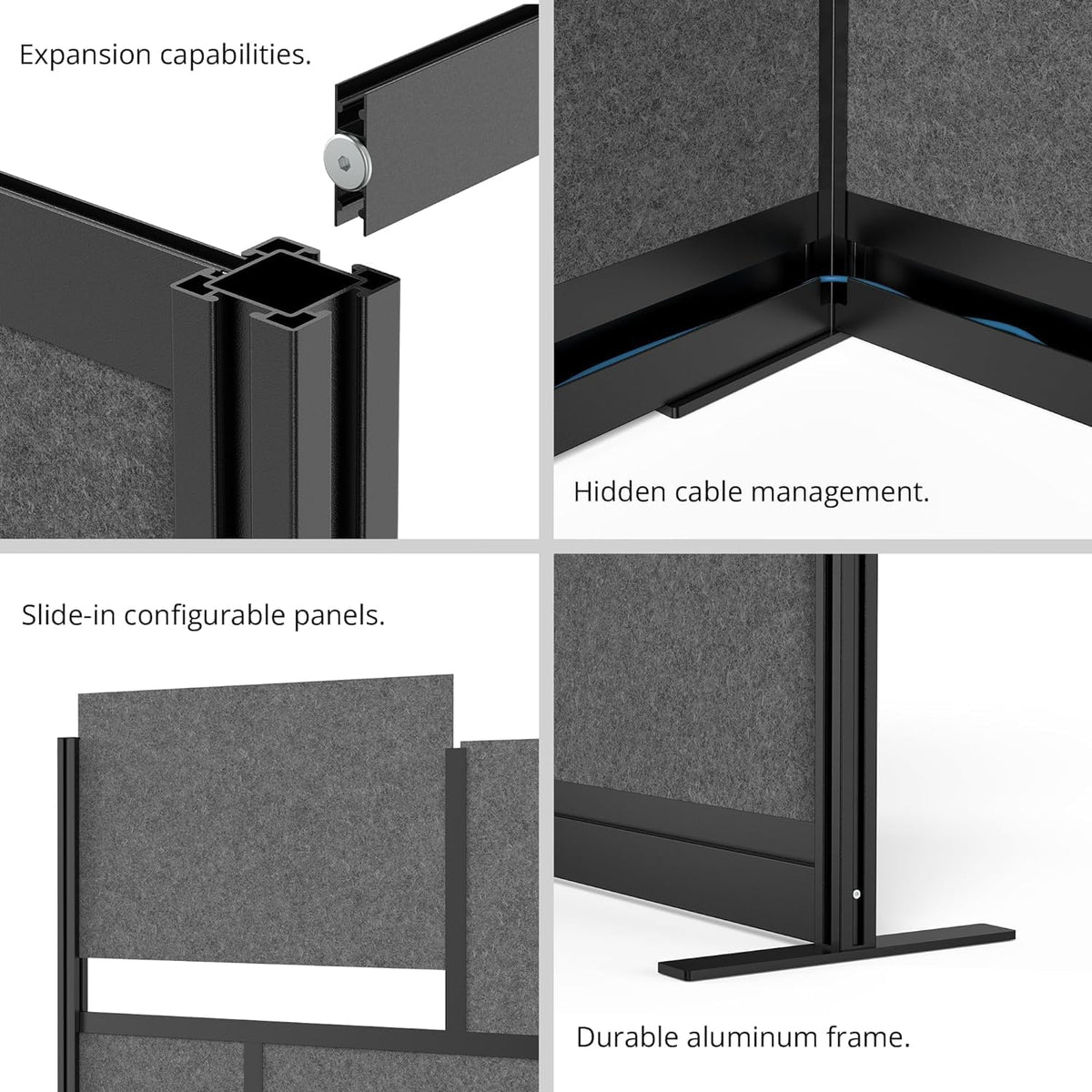 Stand Up Desk Store Expanse Modular Wall | 70'' x 48'' Wall | Expandable Partition Room Divider with Rearrangeable Frosted Acrylic & Sound Absorbent Panels (Black Frame)