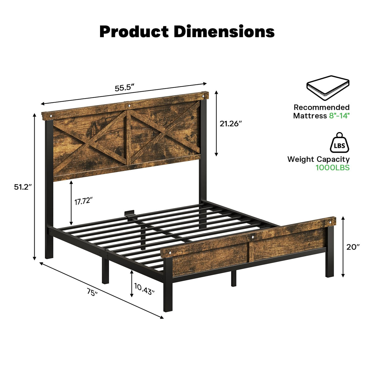 HOMiGroPa Farmhouse Full Size Bed Frame with 51" Tall Barn Door Headboard