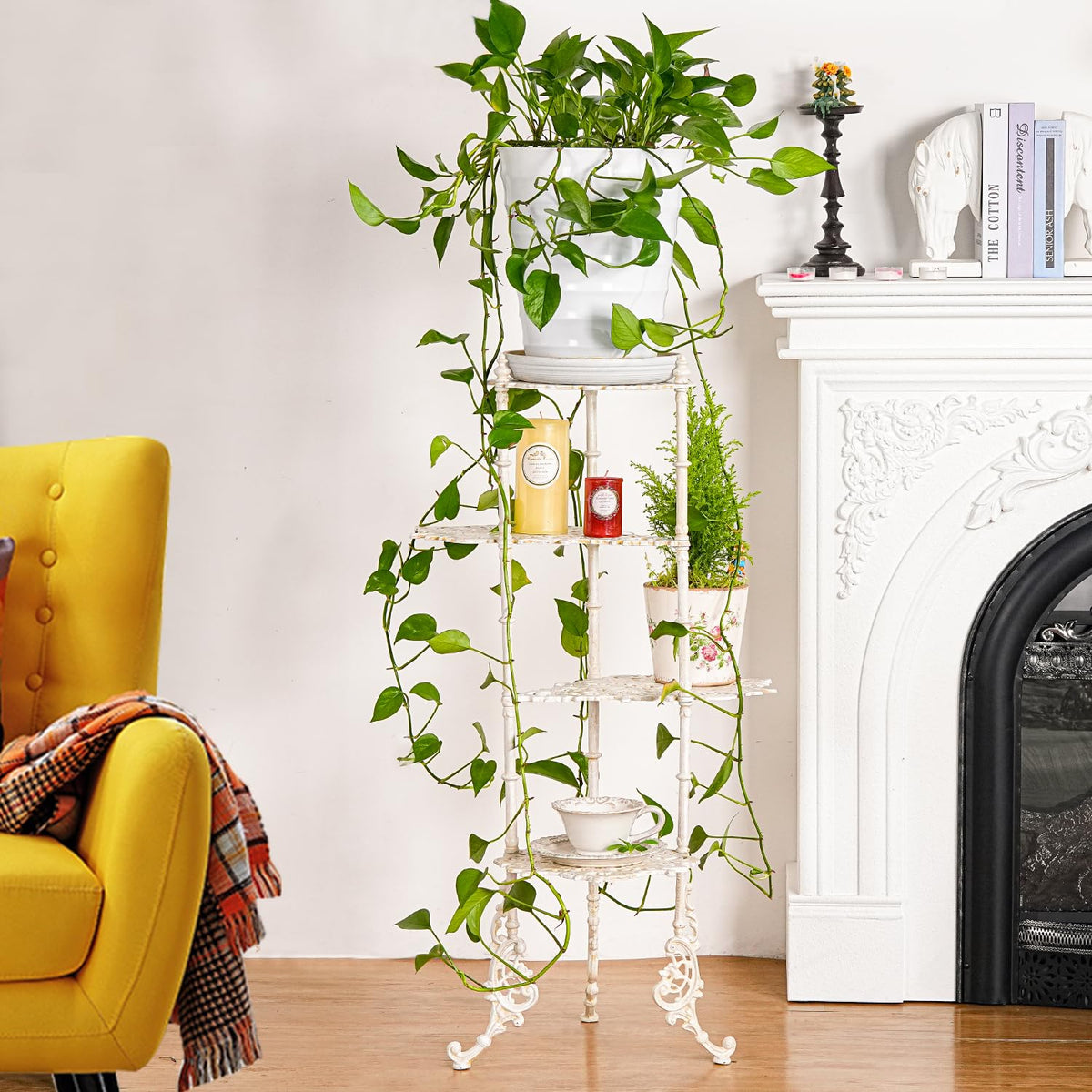 Sungmor Vintage Cast Iron 4-Tier Plant Stand, 36 Inch Tall, Antique White