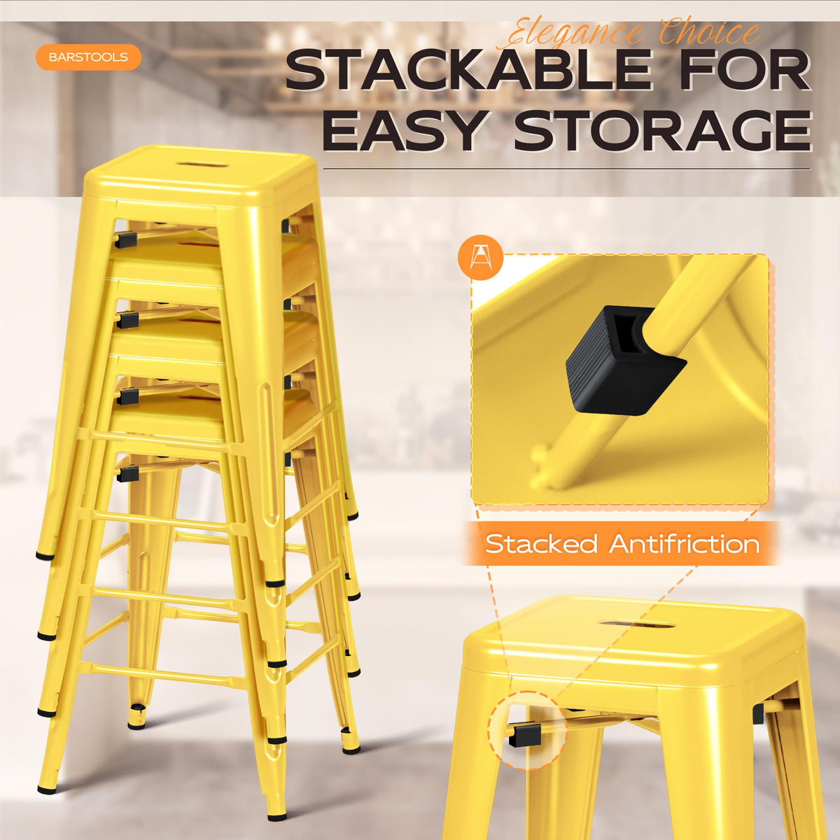 Stackable Metal Counter Stools, Set of 4