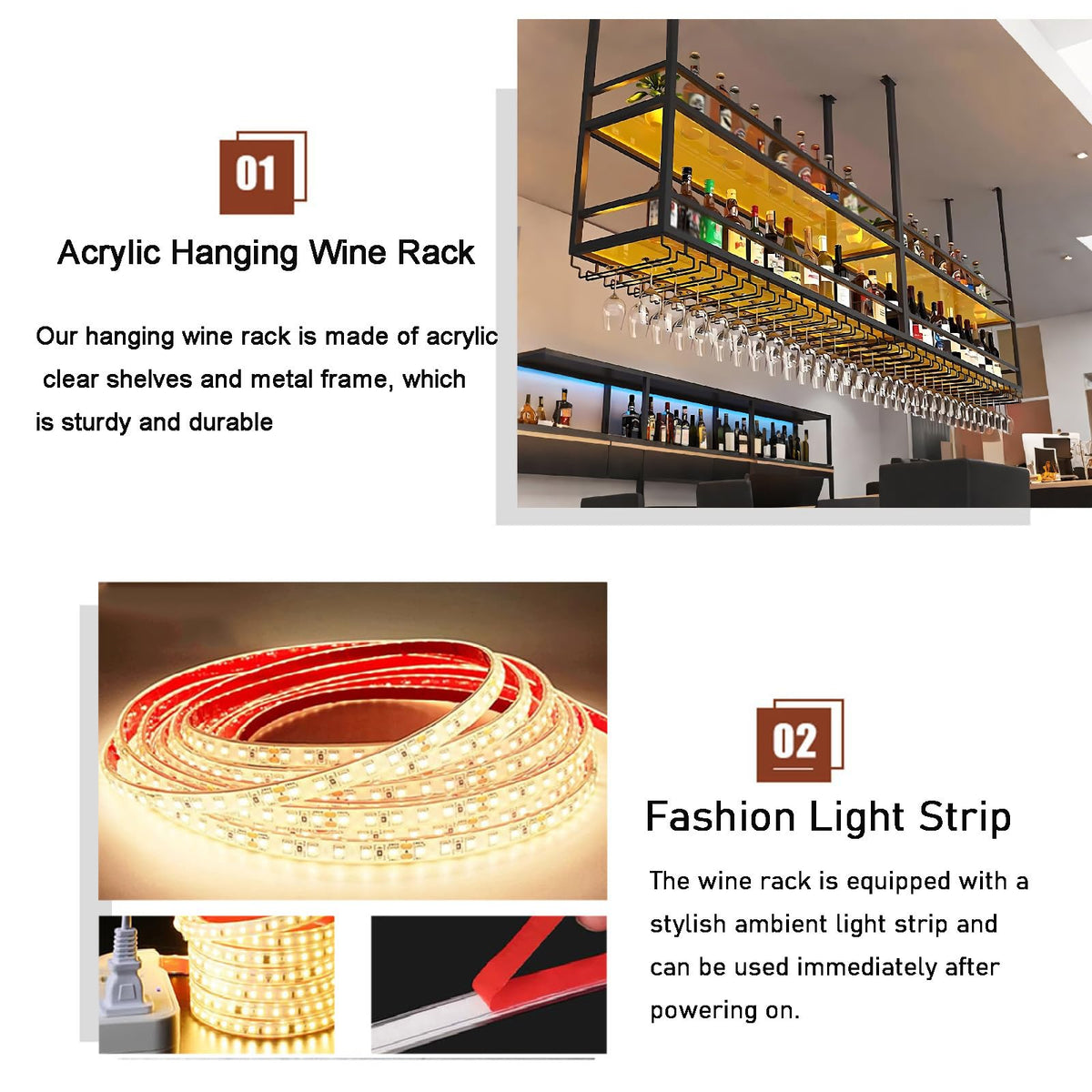 Ceiling Wine Rack with LED Light
