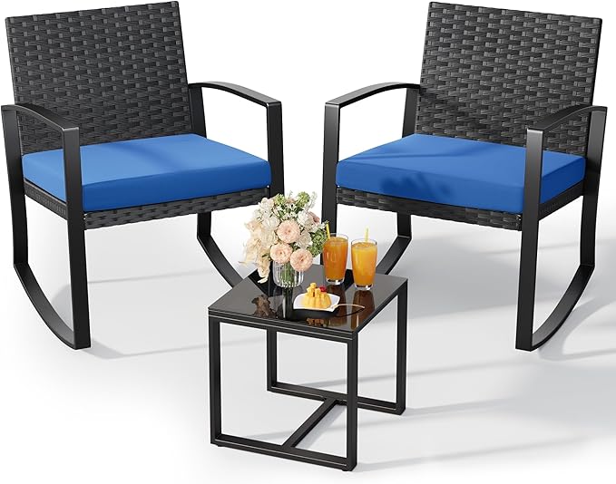 3-Piece Rattan Patio Bistro Set with Coffee Table