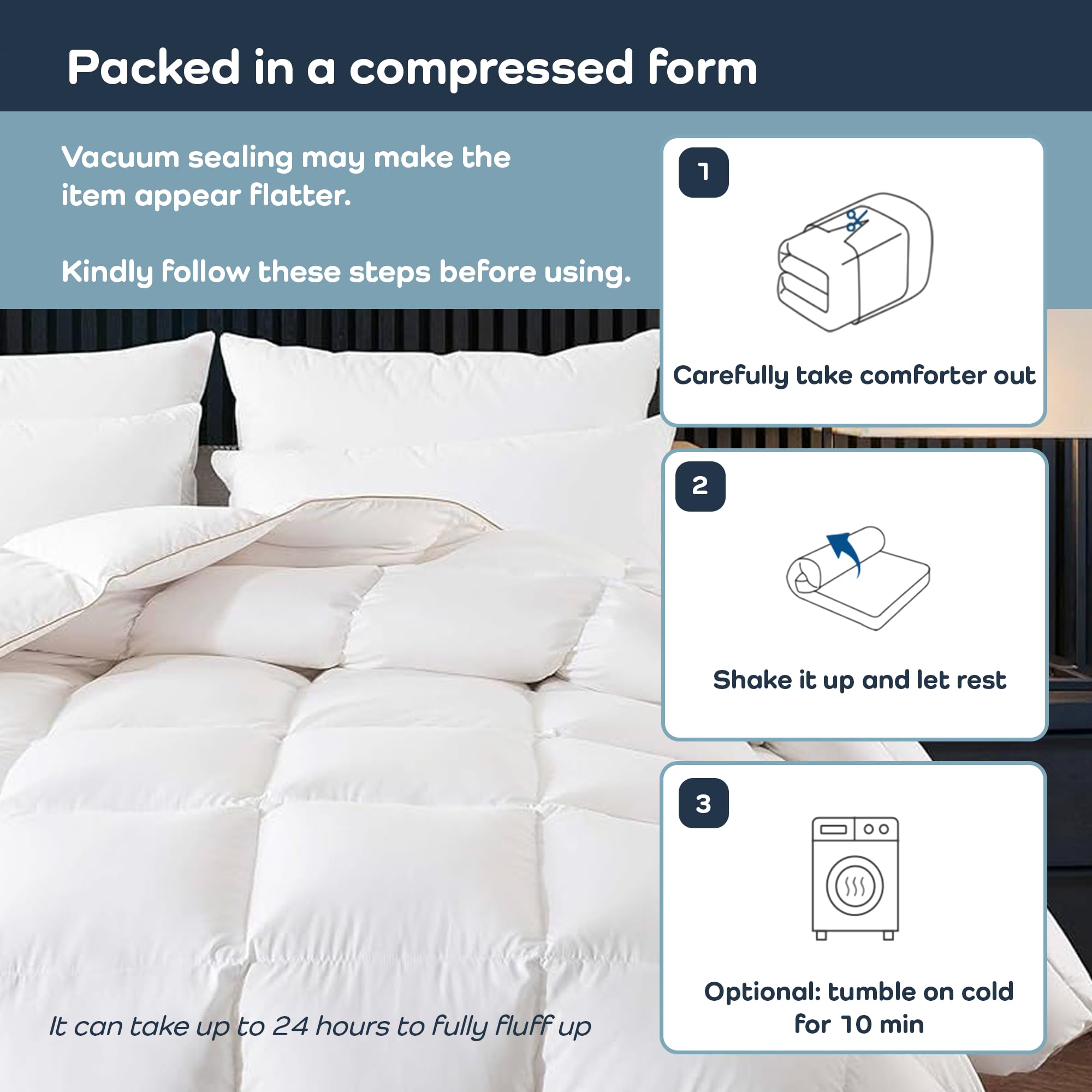 Olive + Crate Cooling Down Alternative Comforter - Hypoallergenic King Size Duvet Insert Lightweight - All Seasons Plush Design Bamboo Comforter - 100% Bamboo Viscose Outer Cover - White 102"x90"