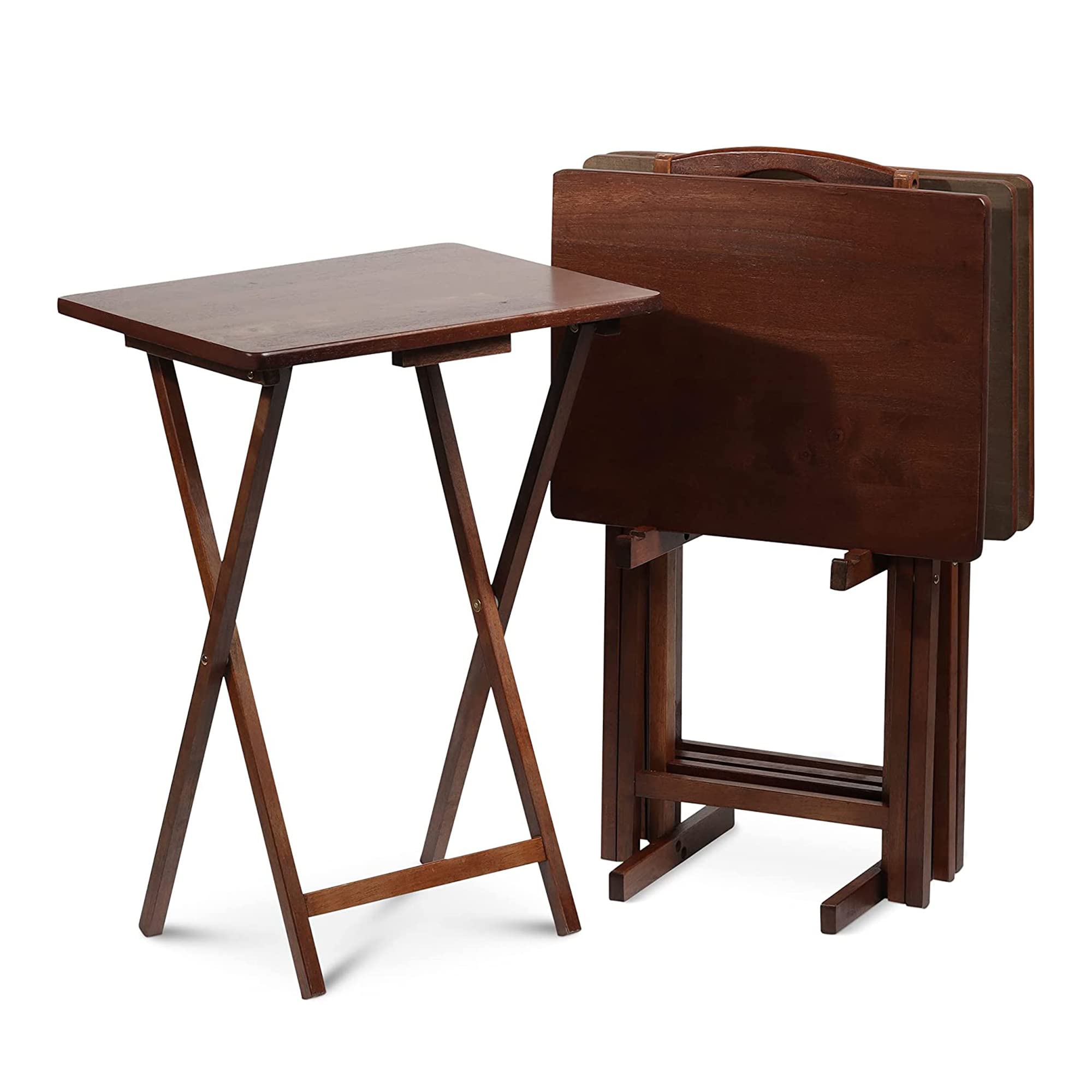 5-Piece Folding TV Tray Table Set with Storage Stand