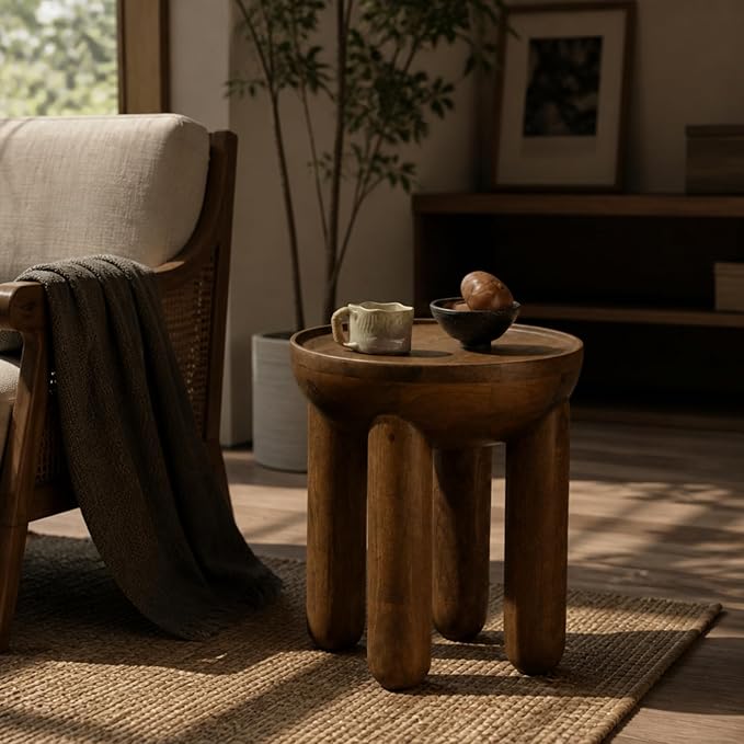 Round Mango Wood End Table