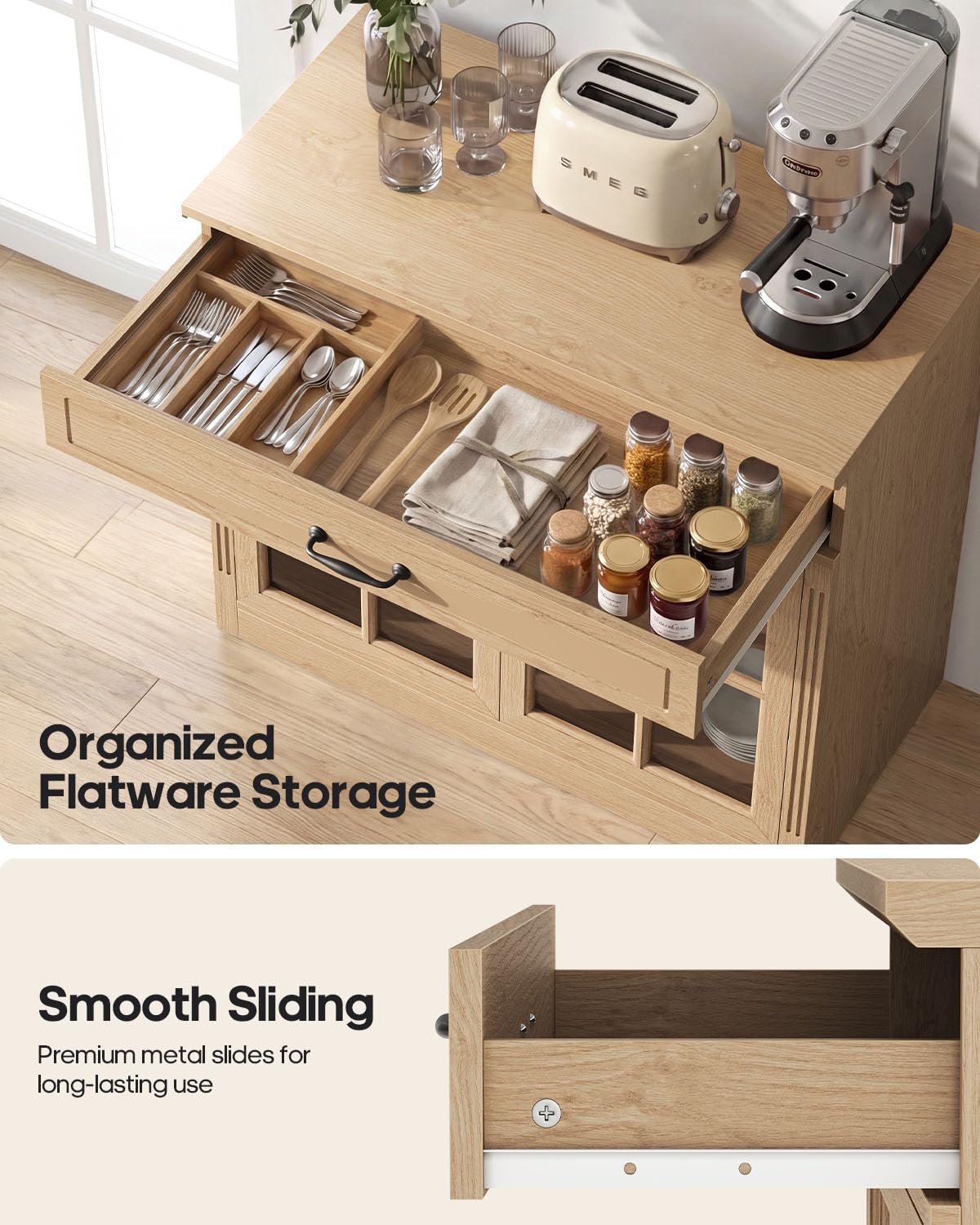 Small Coffee Bar Cabinet, 31.5" Sideboard Buffet with Adjustable Shelf