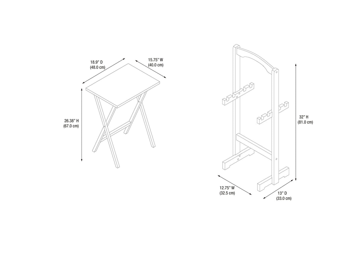 Linon Tray Table Set, 15.75"D x 18.9"W x 26.38"H, White