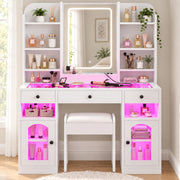 White Glass Top LED Makeup Vanity