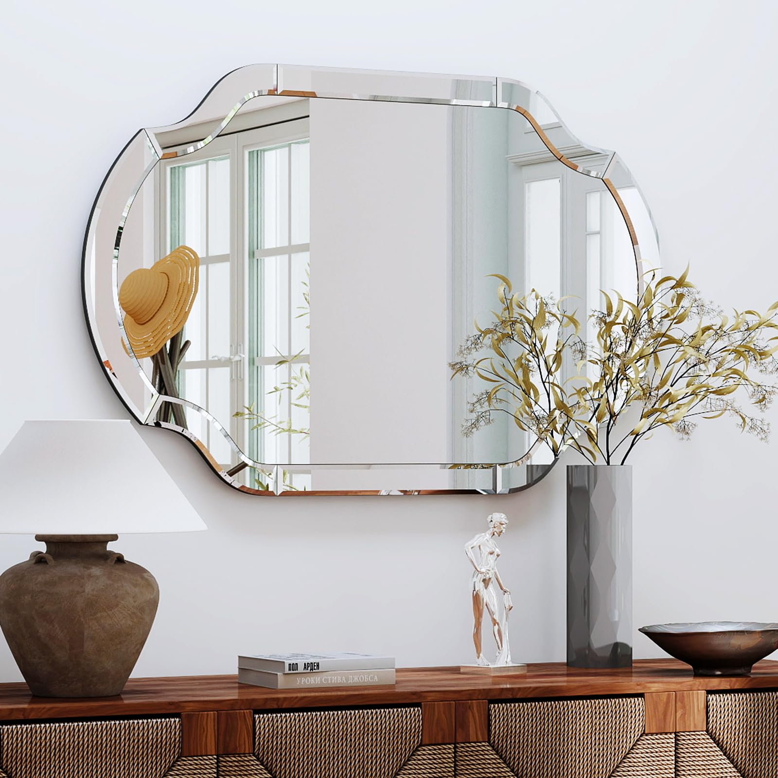 Large Decorative Wall Mirror with Beveled Glass