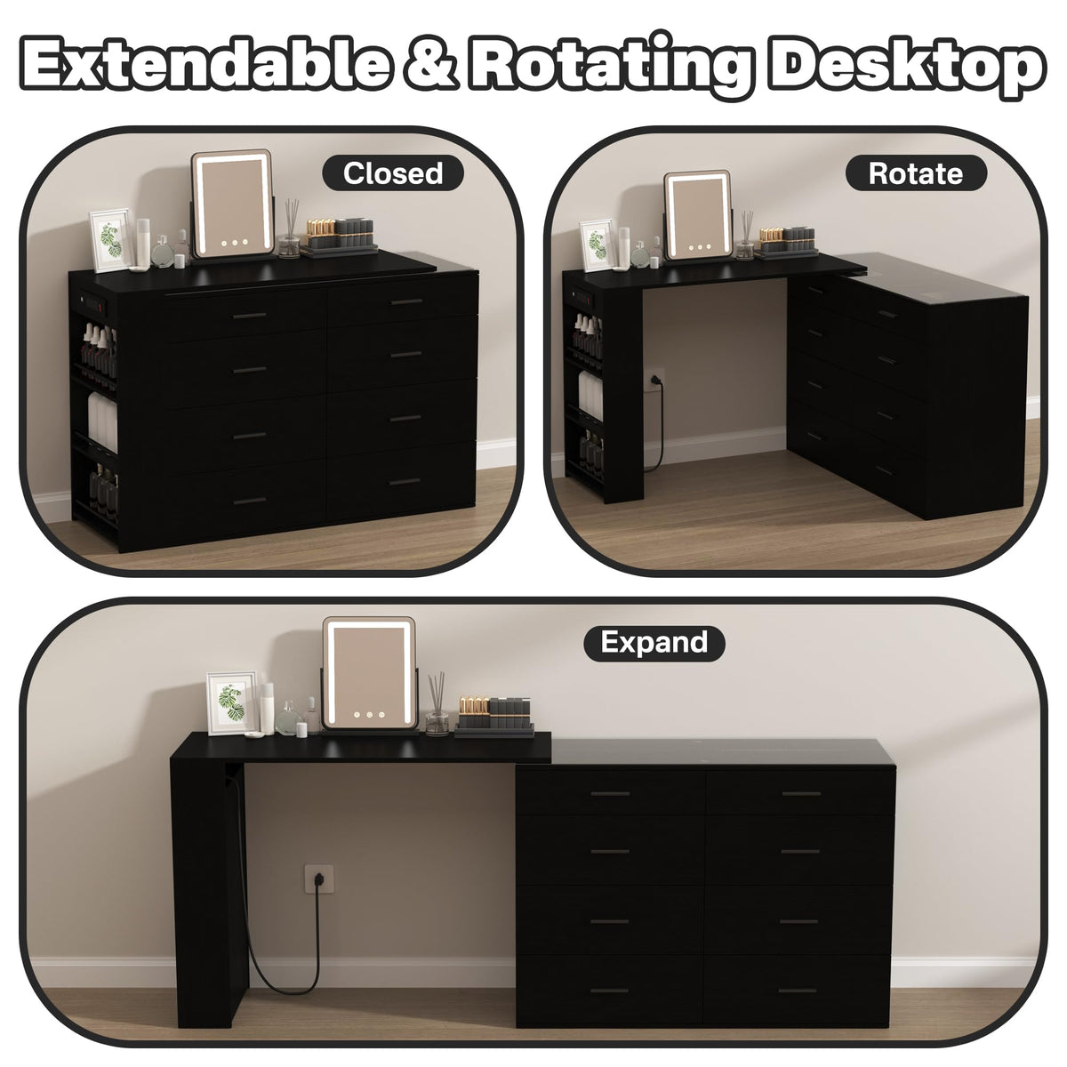 Adjustable LED Vanity with 8 Drawers